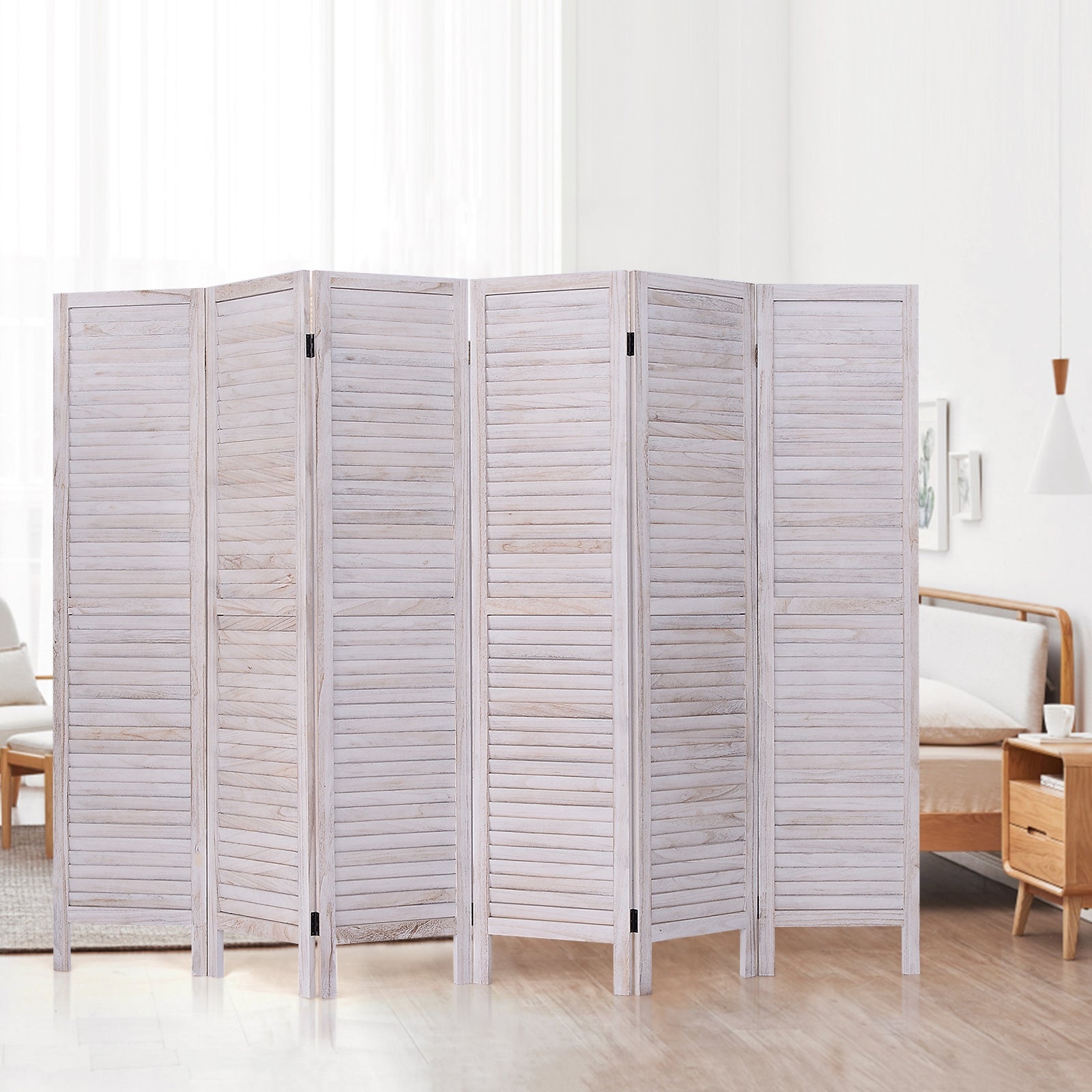 6 Panels Classic Venetian Wooden Slat Room ScreenÂ