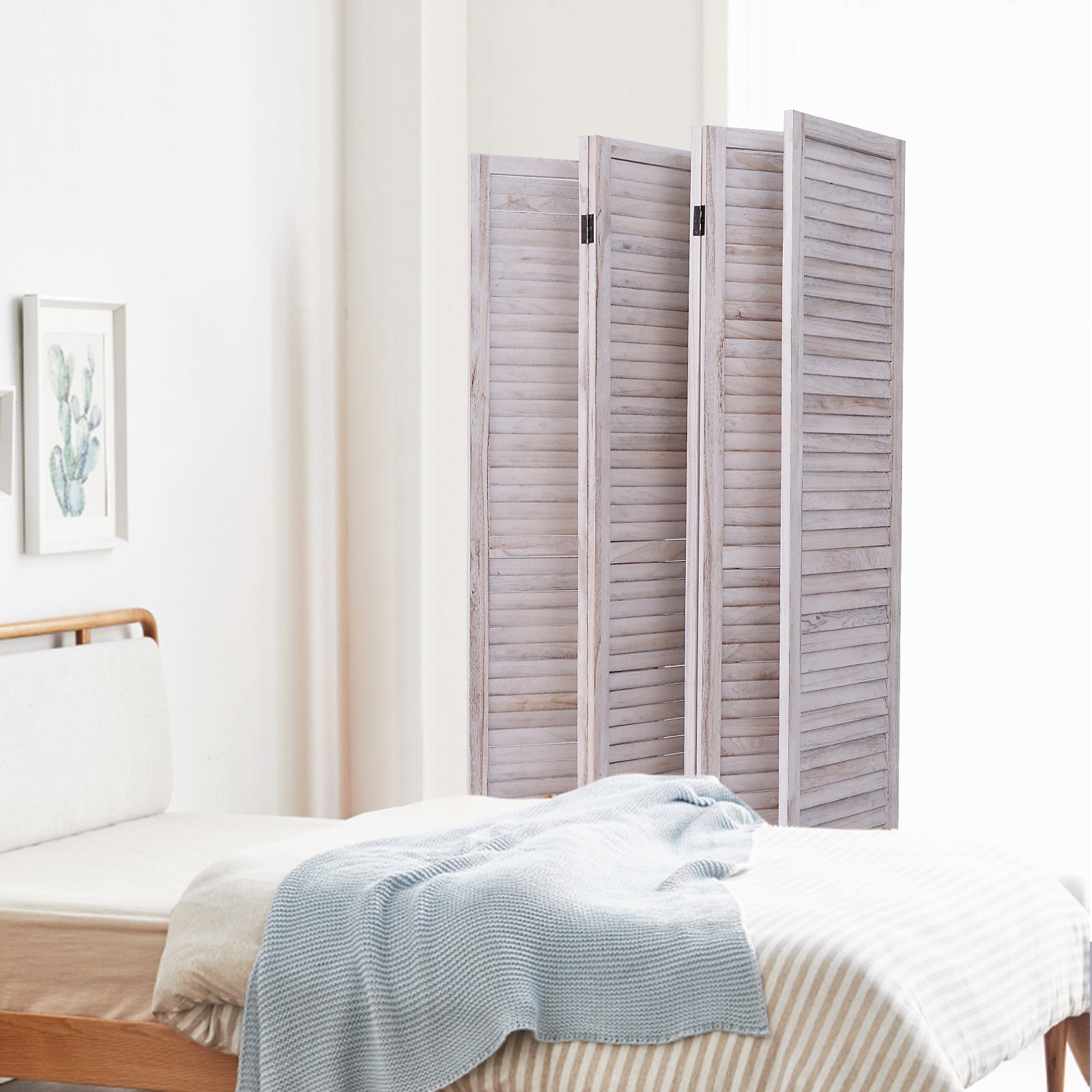 6 Panels Classic Venetian Wooden Slat Room ScreenÂ