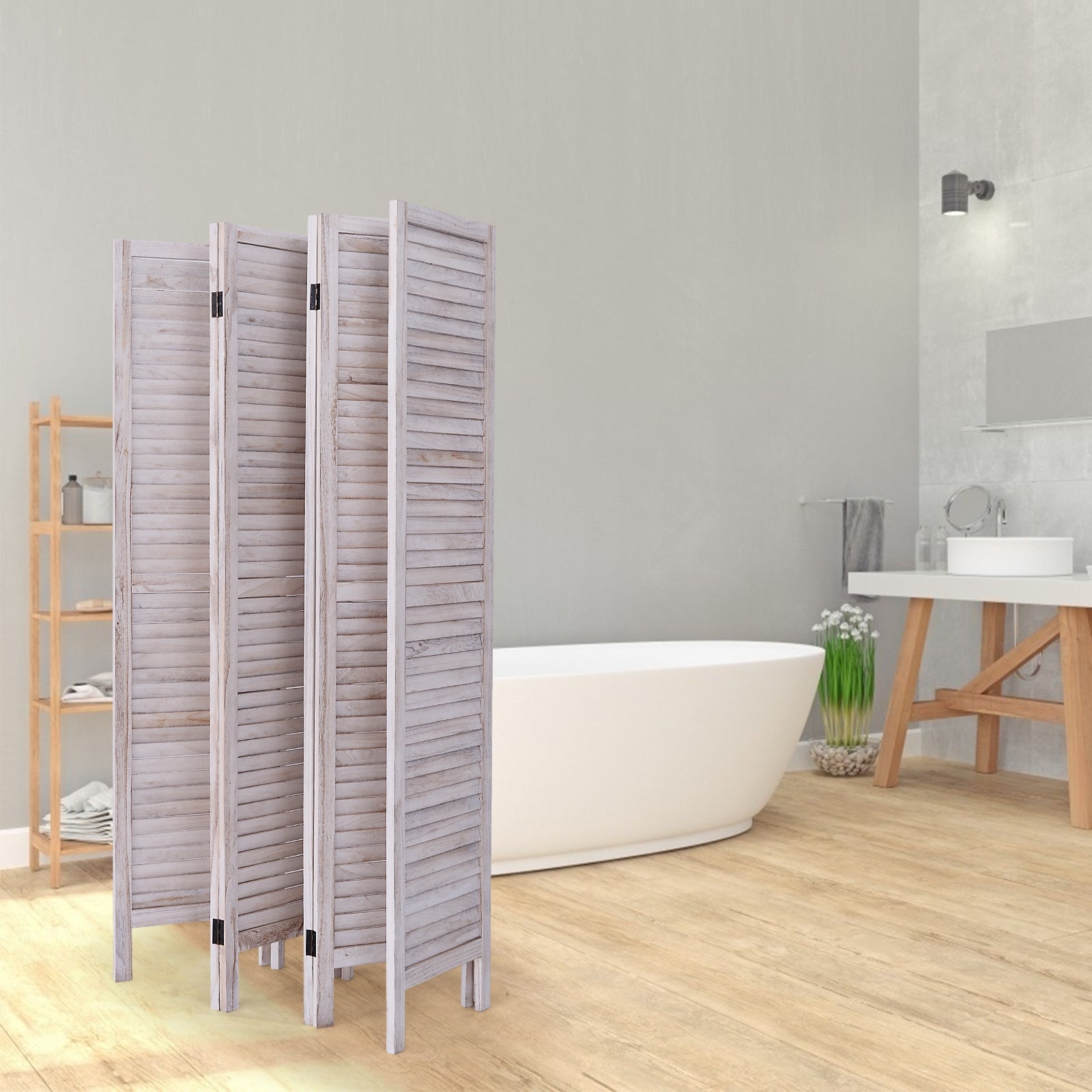 6 Panels Classic Venetian Wooden Slat Room ScreenÂ