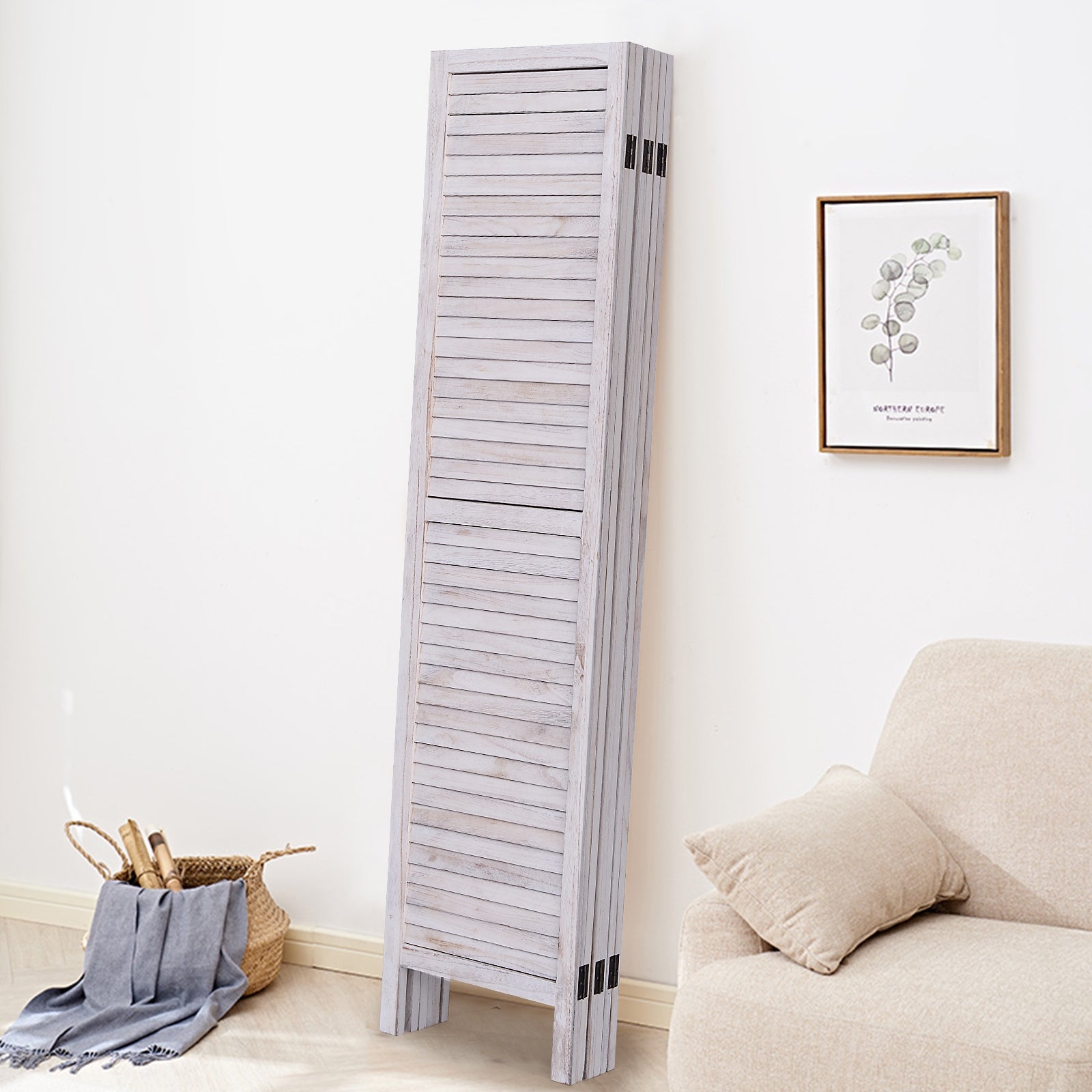 6 Panels Classic Venetian Wooden Slat Room ScreenÂ