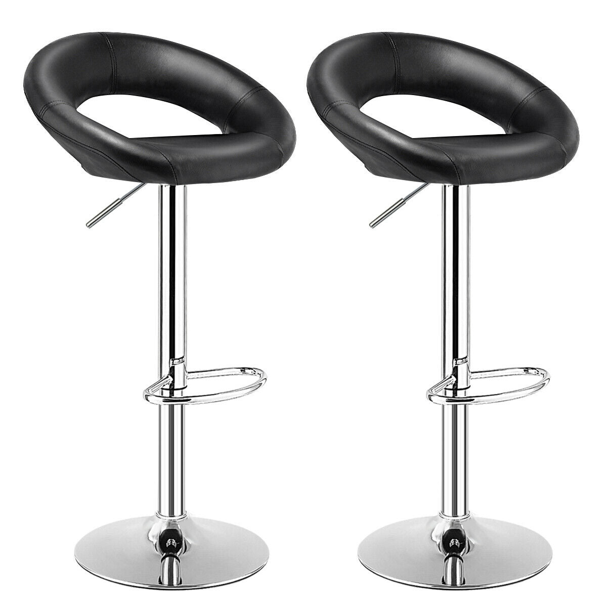 Set Of 2 Bar Stools Adjustable PU Leather Barstools Swivel Pub Chairs-BlackÂ