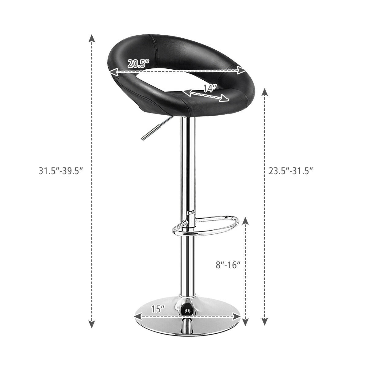 Set Of 2 Bar Stools Adjustable PU Leather Barstools Swivel Pub Chairs-BlackÂ