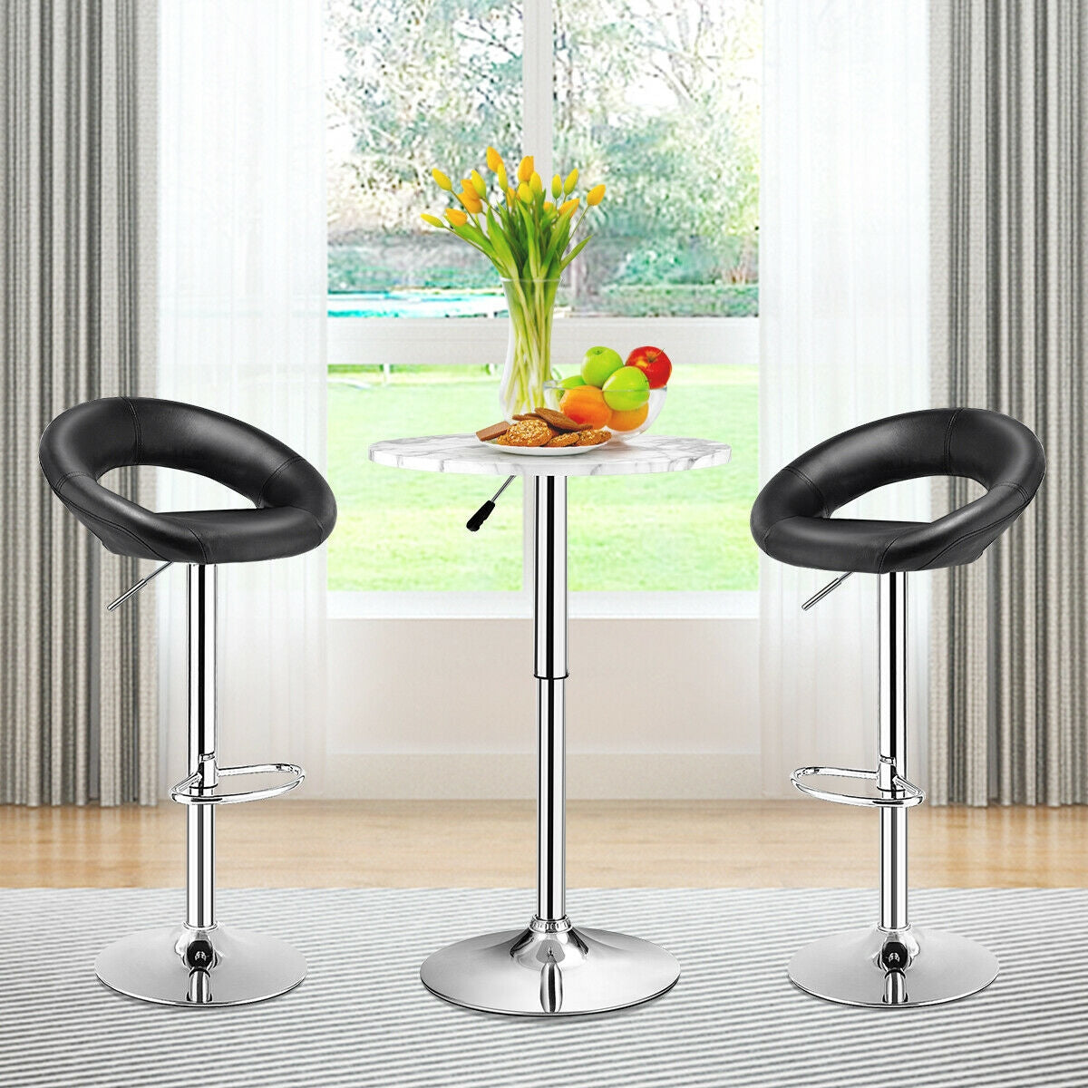 Set Of 2 Bar Stools Adjustable PU Leather Barstools Swivel Pub Chairs-BlackÂ