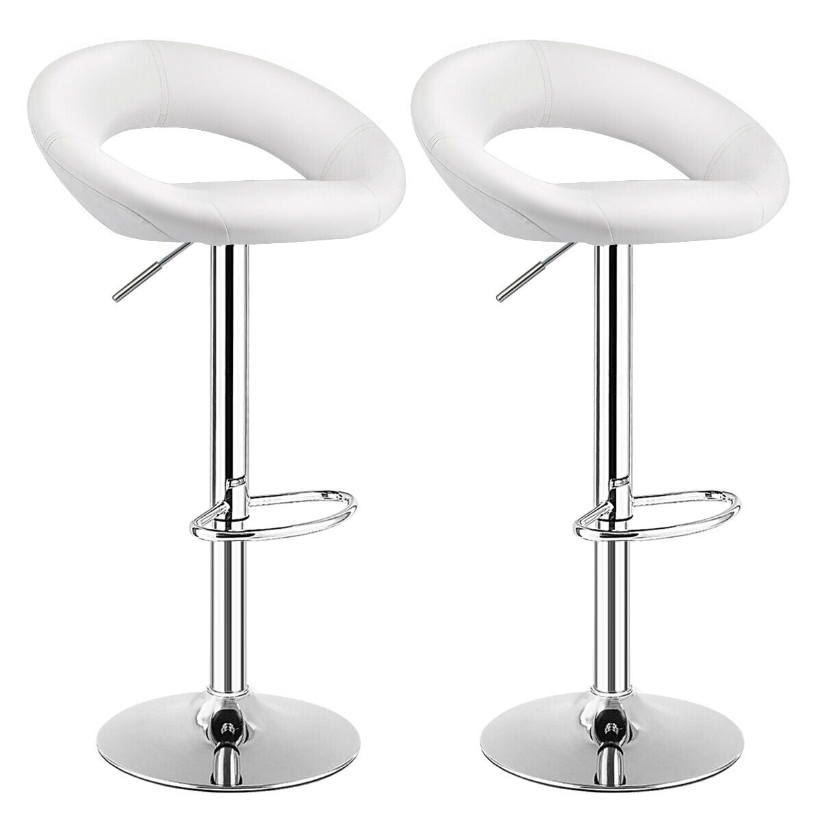 Set Of 2 Bar Stools Adjustable PU Leather Barstools Swivel Pub Chairs-WhiteÂ
