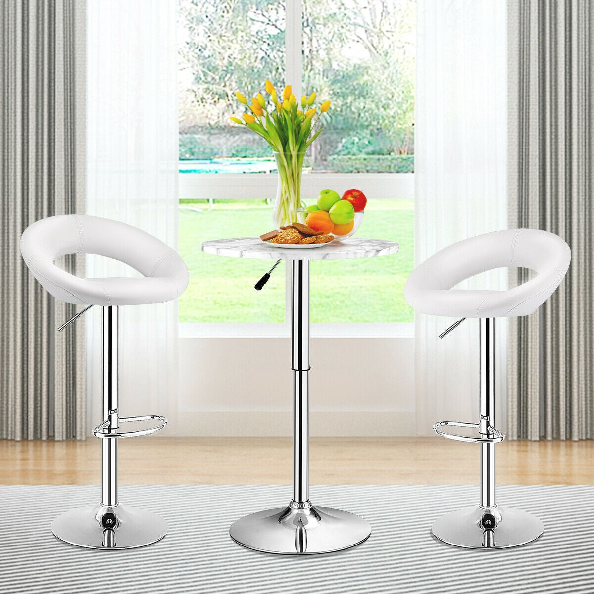 Set Of 2 Bar Stools Adjustable PU Leather Barstools Swivel Pub Chairs-WhiteÂ