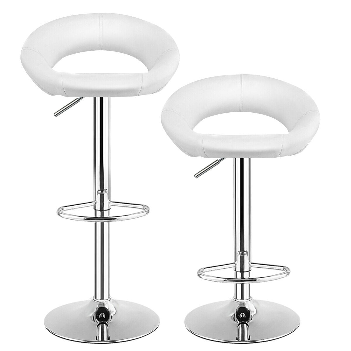 Set Of 2 Bar Stools Adjustable PU Leather Barstools Swivel Pub Chairs-WhiteÂ