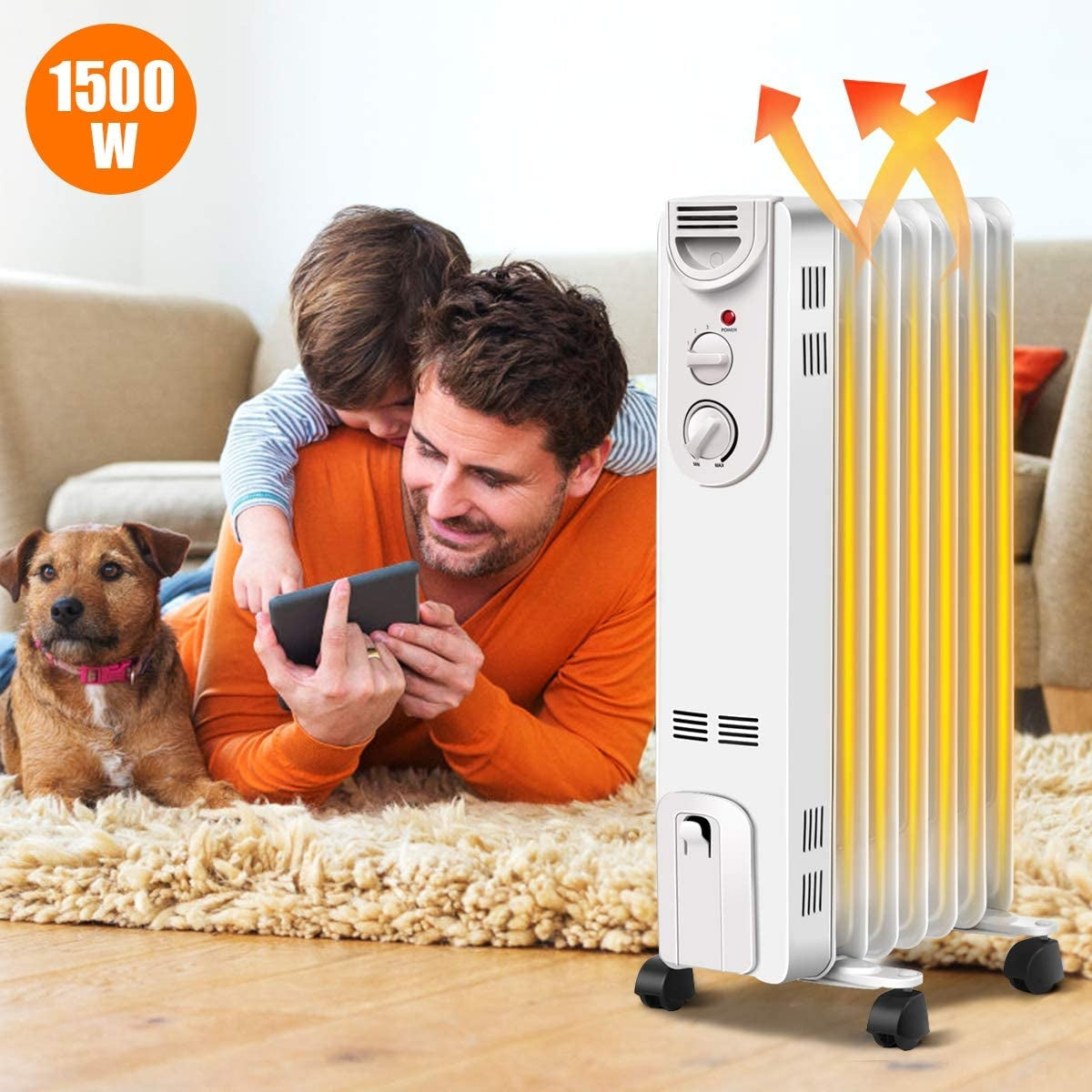 1500 W Electric Portable Oil Filled Radiator Space Heater with 3 Heat SettingsÂ