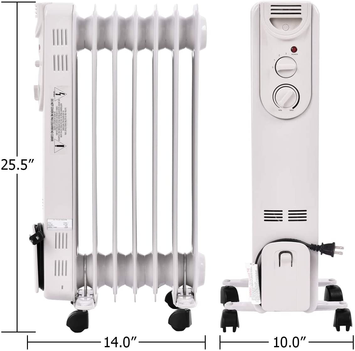 1500 W Electric Portable Oil Filled Radiator Space Heater with 3 Heat SettingsÂ