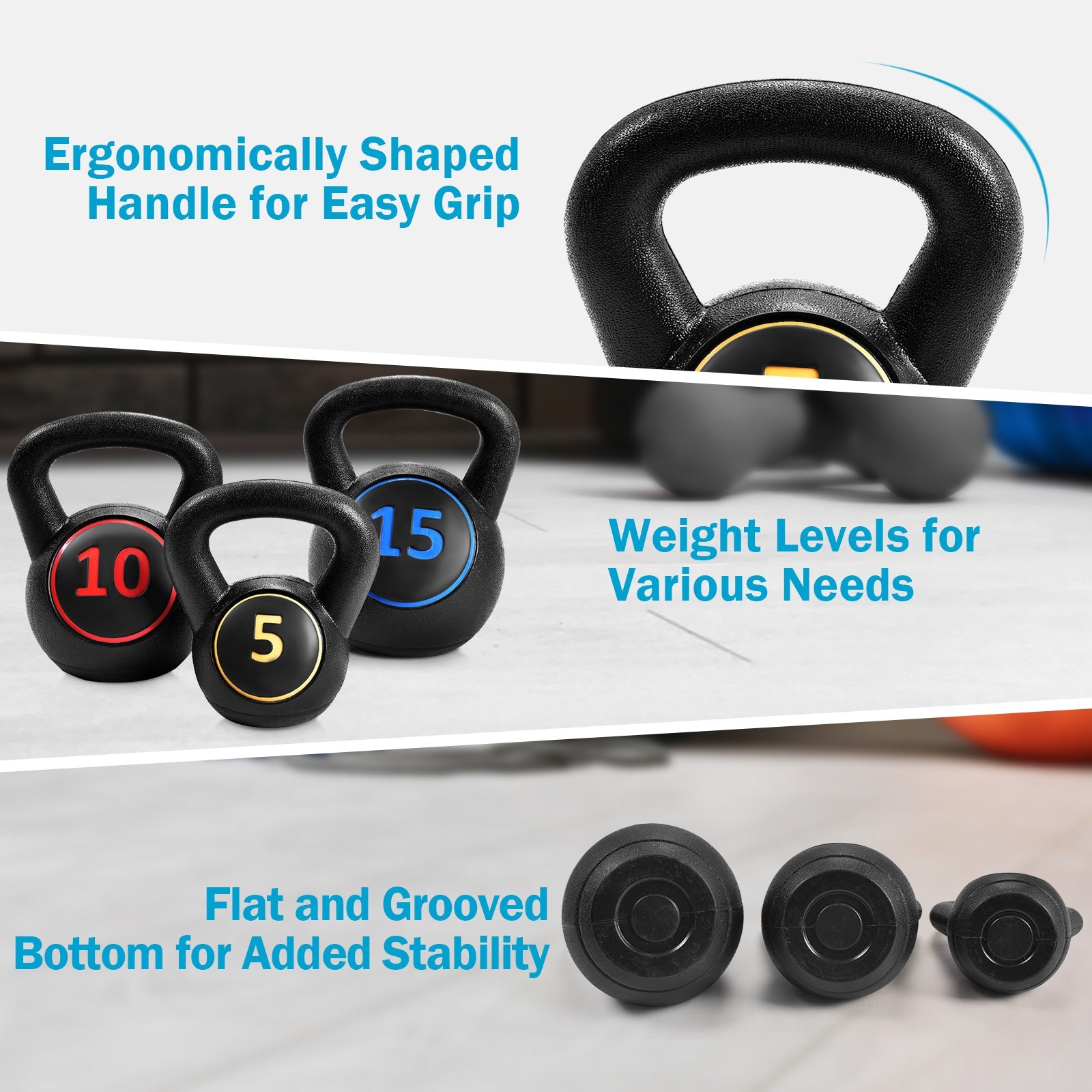 3 Pieces 5 10 15lbs Kettlebell Weight SetÂ