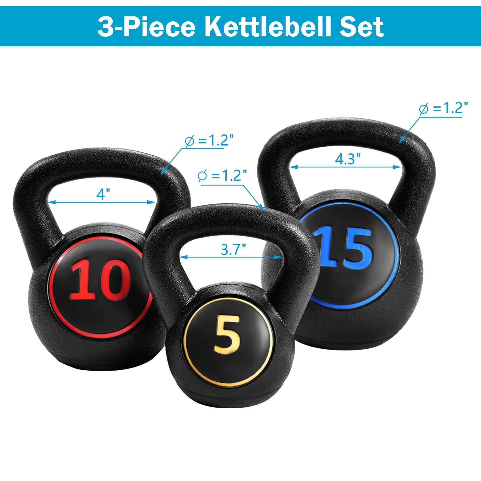 3 Pieces 5 10 15lbs Kettlebell Weight SetÂ
