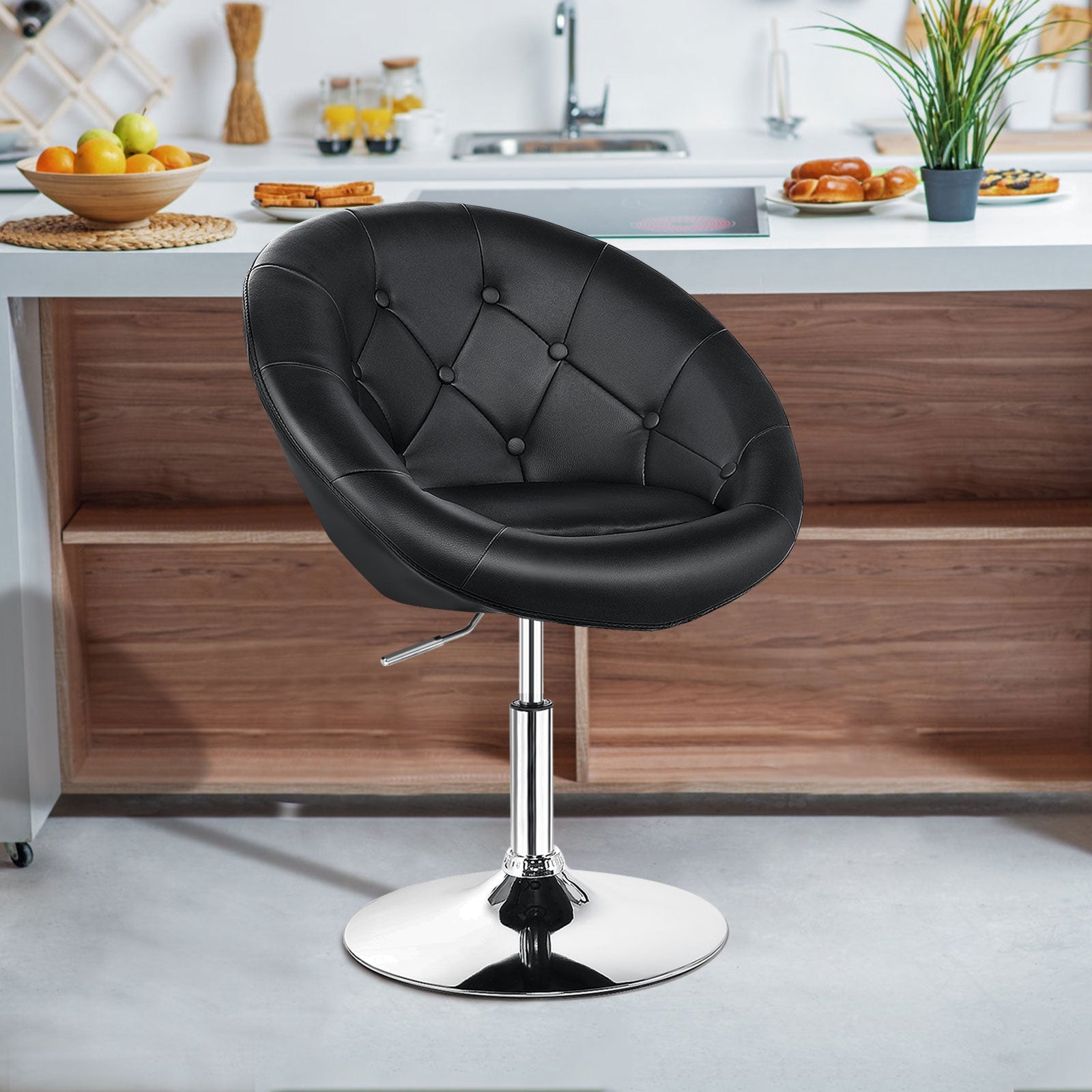 1 Piece Adjustable Modern Swivel Round Tufted-BlackÂ