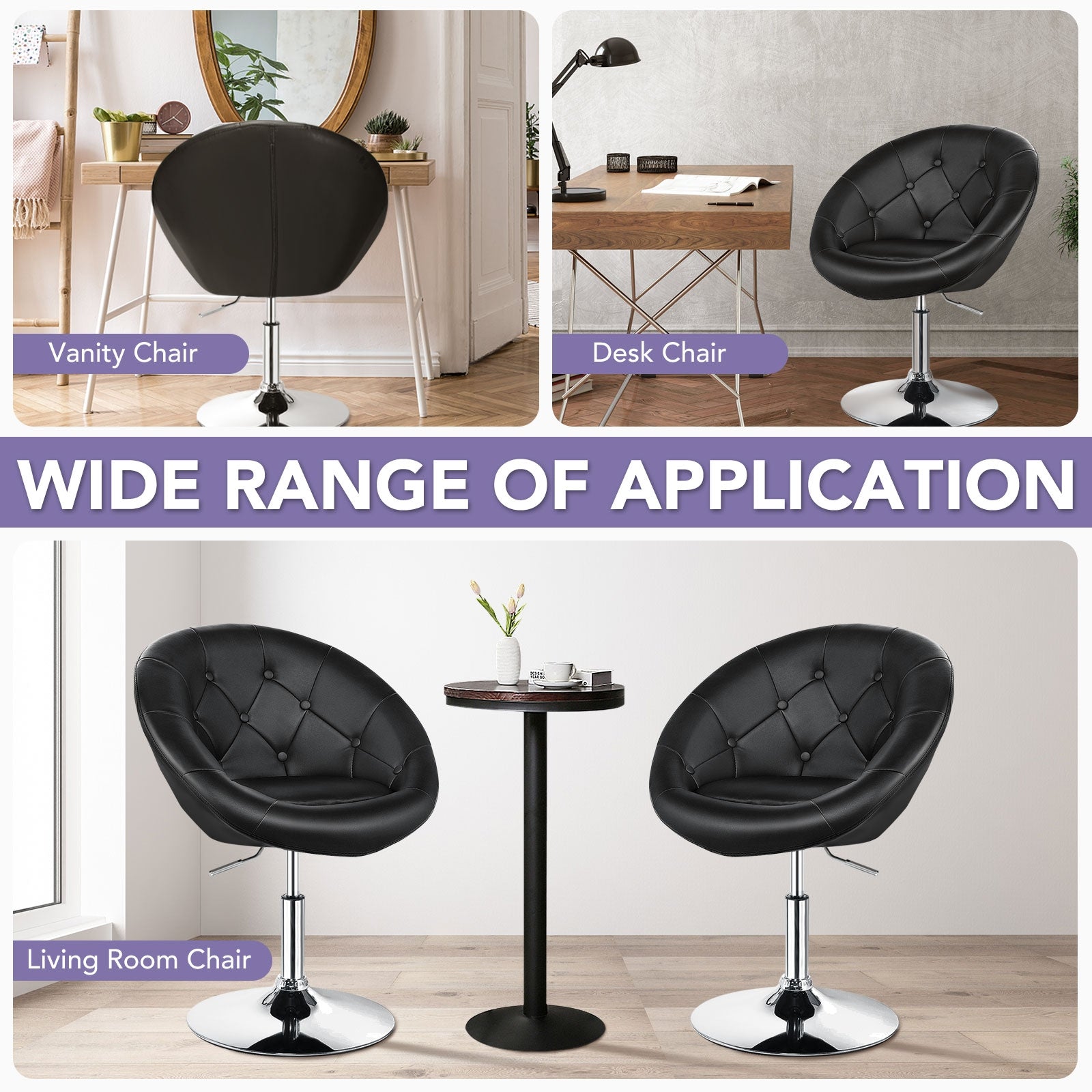 1 Piece Adjustable Modern Swivel Round Tufted-BlackÂ