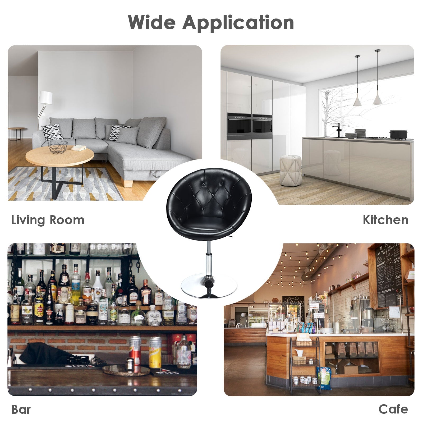 1 Piece Adjustable Modern Swivel Round Tufted-BlackÂ