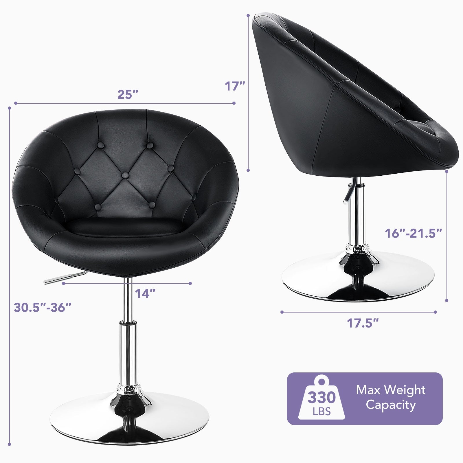 1 Piece Adjustable Modern Swivel Round Tufted-BlackÂ