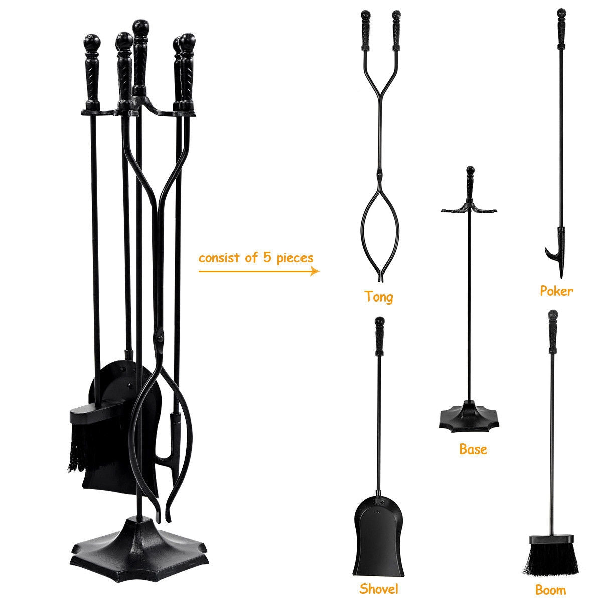 31 Inch 5 Pieces Hearth Fireplace Fire Tools SetÂ