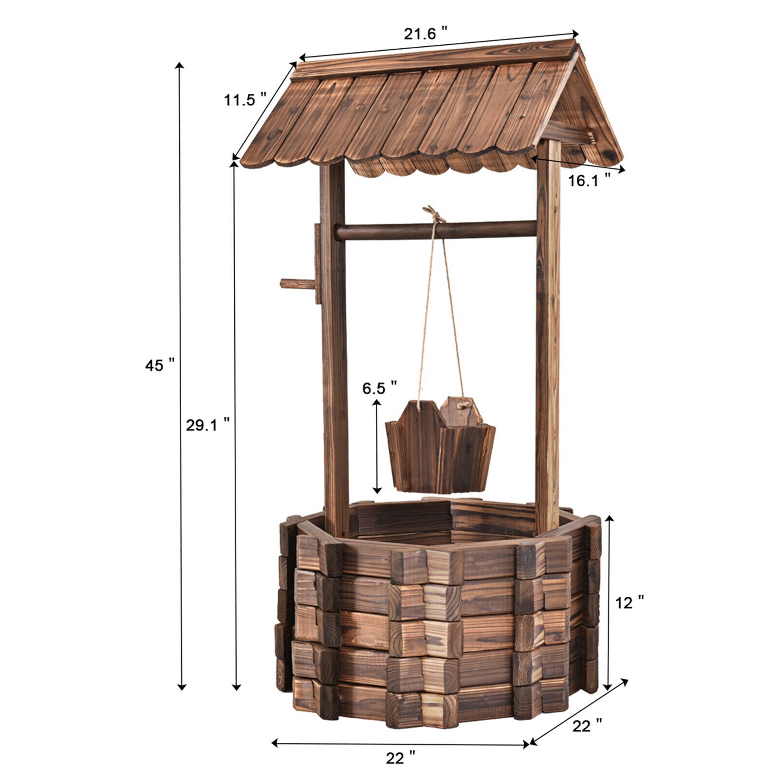 Outdoor Wooden Wishing Well Planter BucketÂ