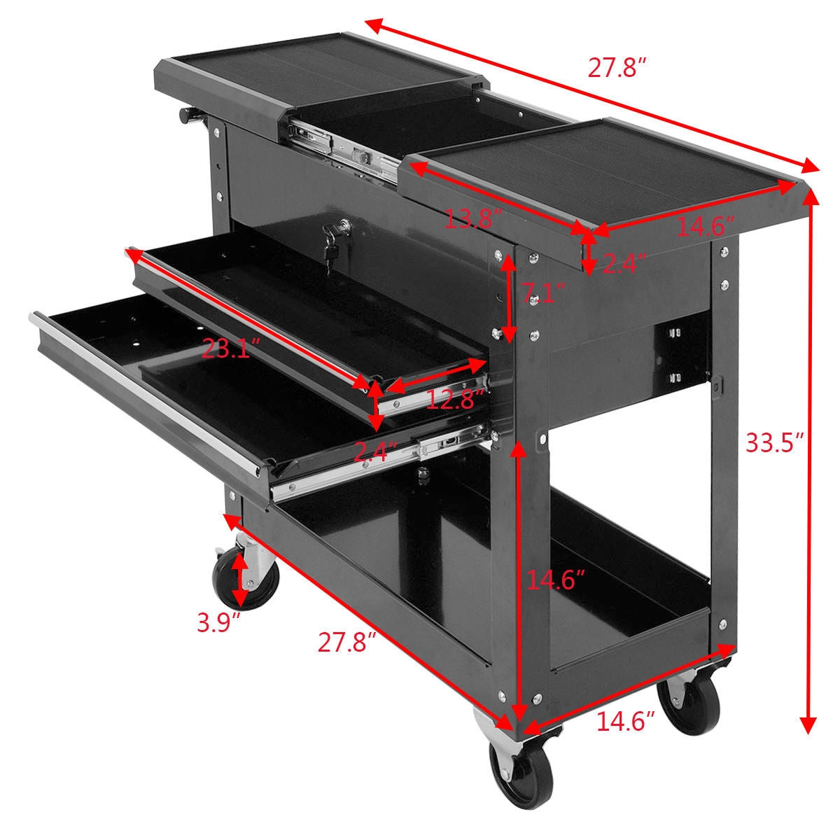 Rolling Mechanics Tool Cart Slide Top Utility Storage Cabinet Organizer 2 DrawersÂ