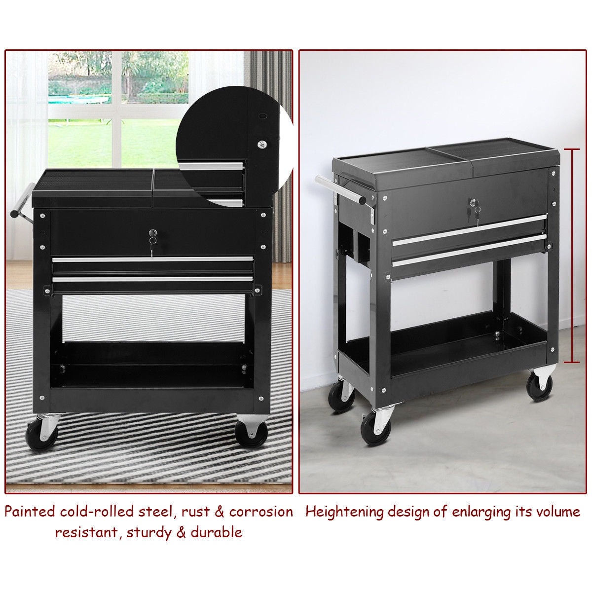 Rolling Mechanics Tool Cart Slide Top Utility Storage Cabinet Organizer 2 DrawersÂ