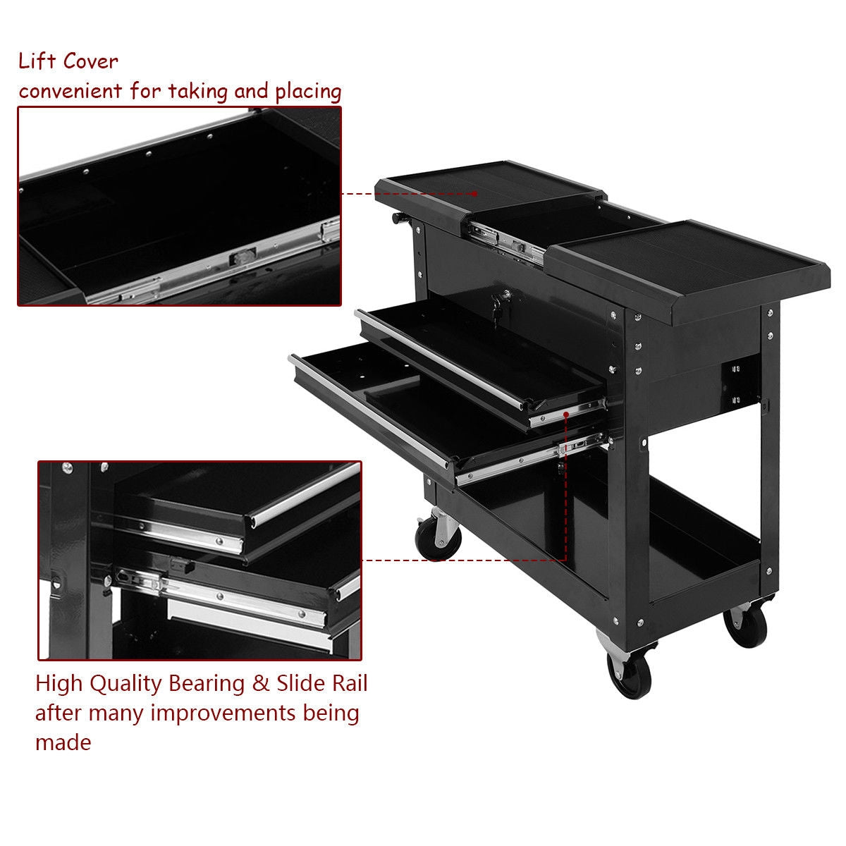 Rolling Mechanics Tool Cart Slide Top Utility Storage Cabinet Organizer 2 DrawersÂ