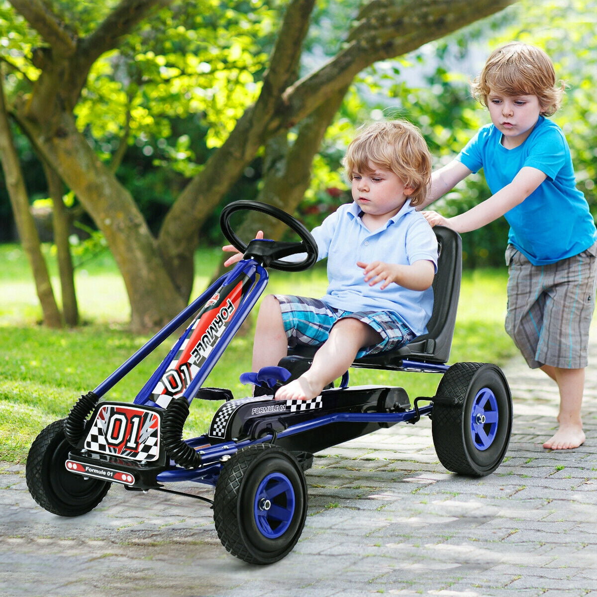 4 Wheels Kids Ride On Pedal Powered Bike Go Kart Racer Car Outdoor Play Toy-BlueÂ