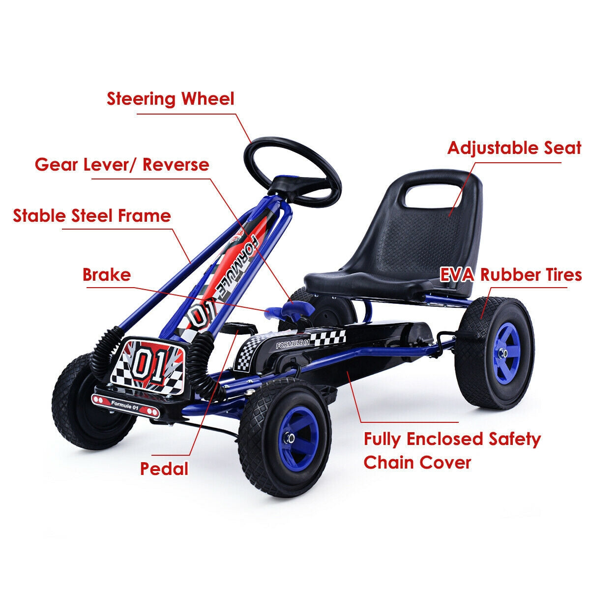 4 Wheels Kids Ride On Pedal Powered Bike Go Kart Racer Car Outdoor Play Toy-BlueÂ