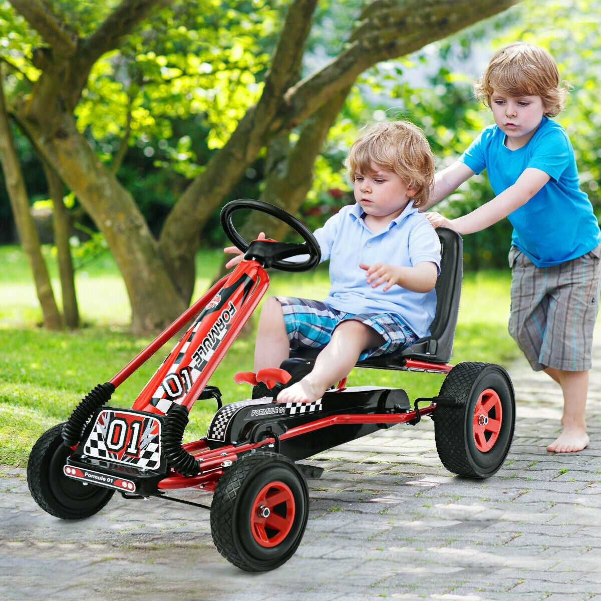 4 Wheels Kids Ride On Pedal Powered Bike Go Kart Racer Car Outdoor Play Toy-RedÂ