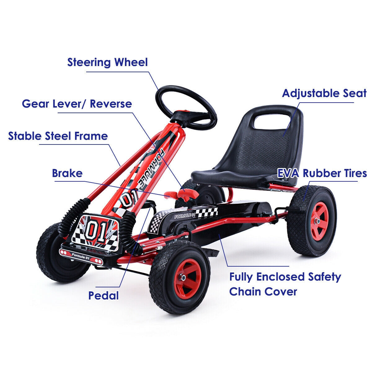 4 Wheels Kids Ride On Pedal Powered Bike Go Kart Racer Car Outdoor Play Toy-RedÂ