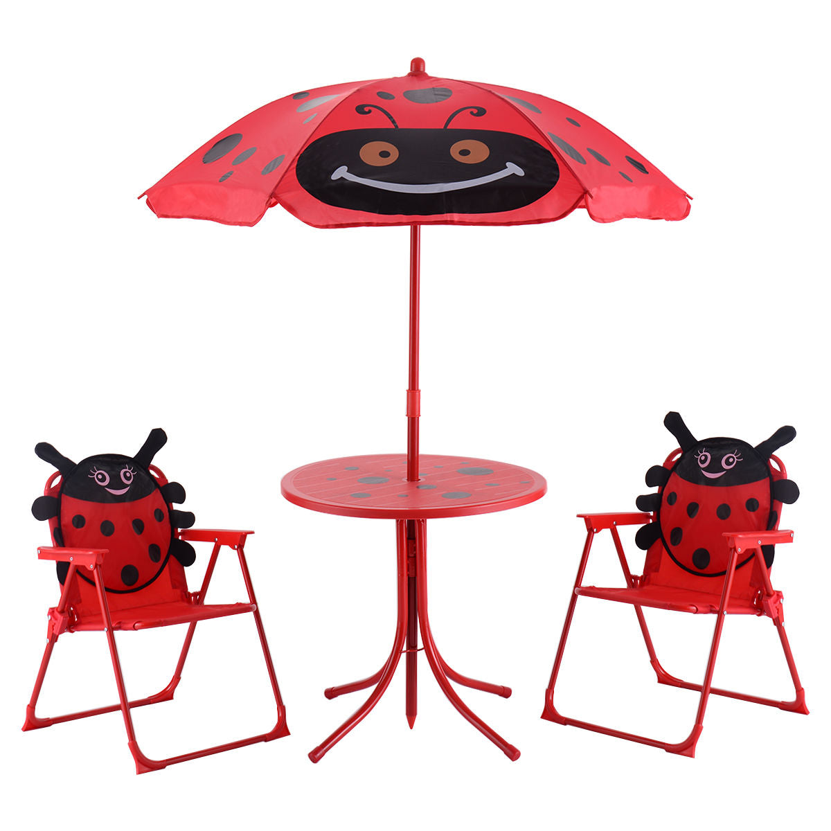 Kids Patio Folding Table and Chairs Set Beetle with UmbrellaÂ