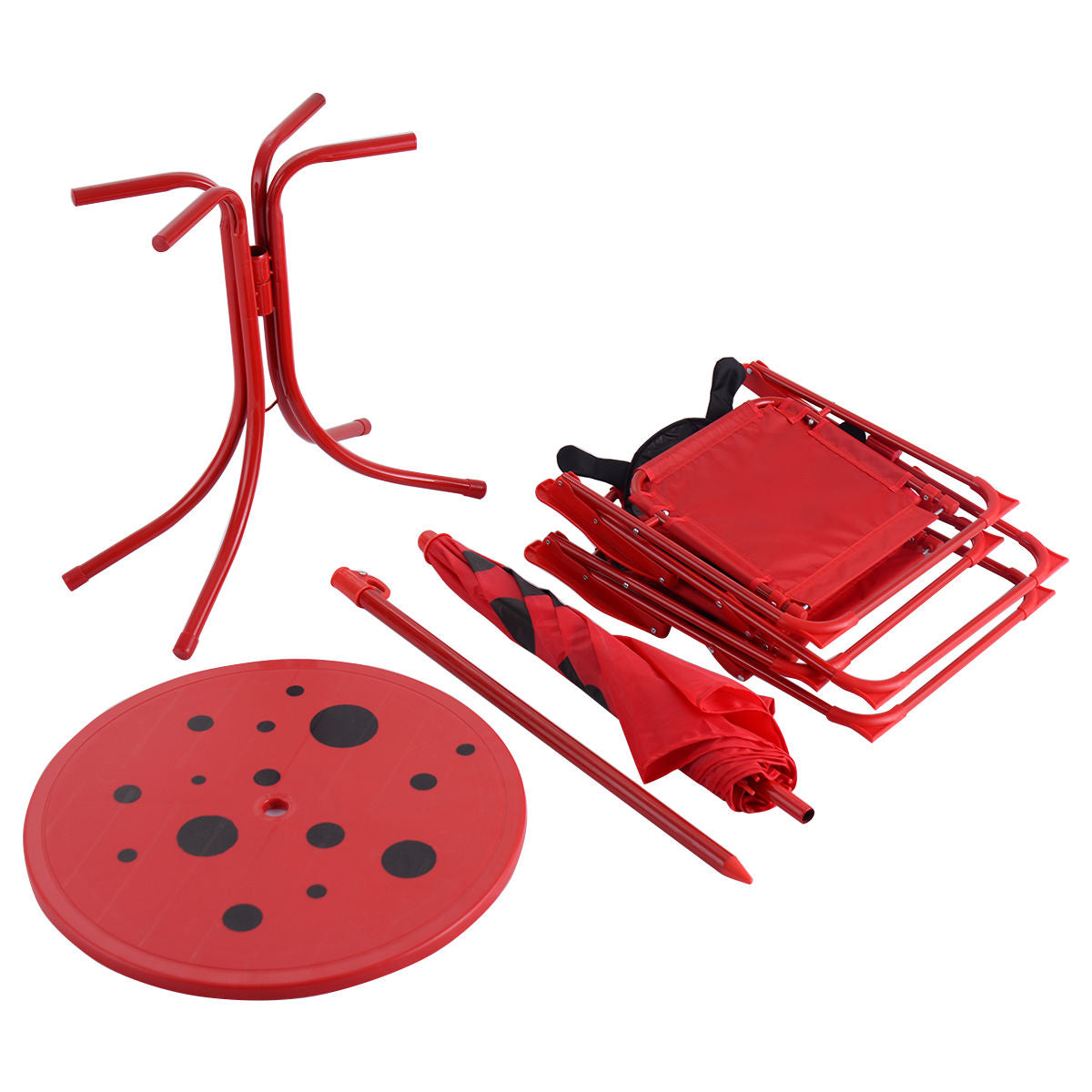 Kids Patio Folding Table and Chairs Set Beetle with UmbrellaÂ