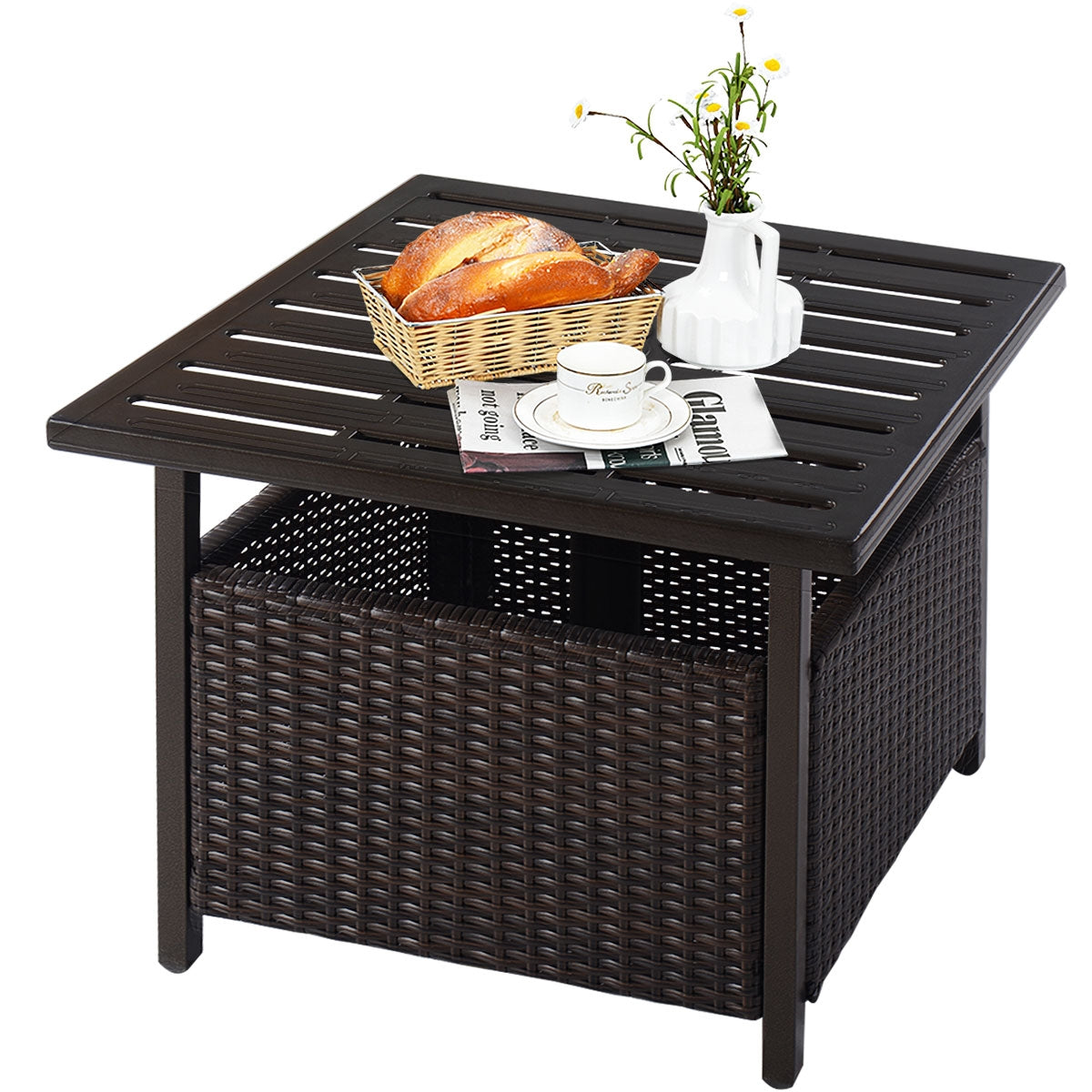 Outdoor Patio Rattan Wicker Steel Side Deck TableÂ
