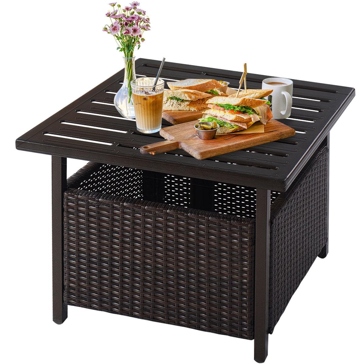 Outdoor Patio Rattan Wicker Steel Side Deck TableÂ