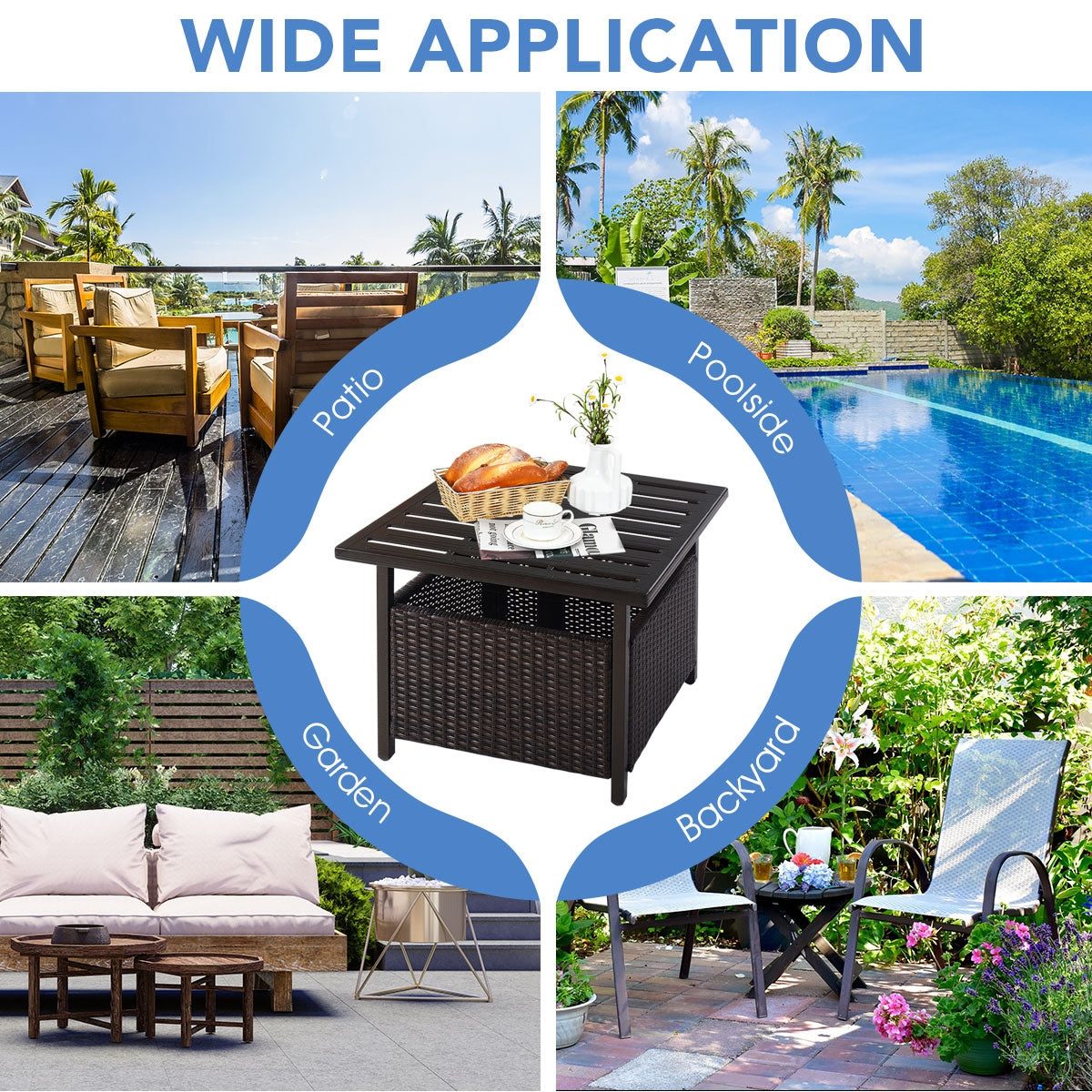 Outdoor Patio Rattan Wicker Steel Side Deck TableÂ