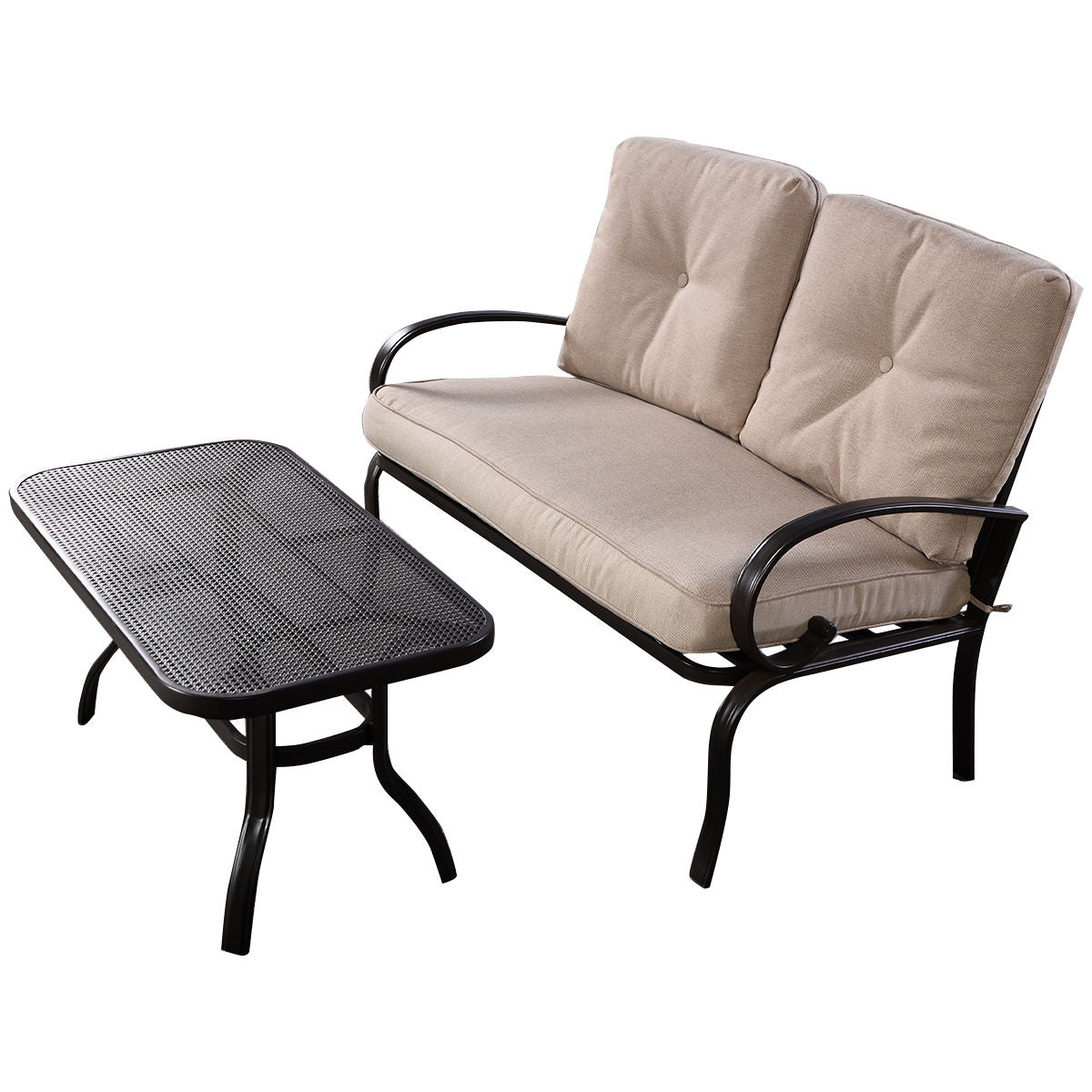 2 Pieces Patio Outdoor Cushioned Coffee Table Seat-BeigeÂ