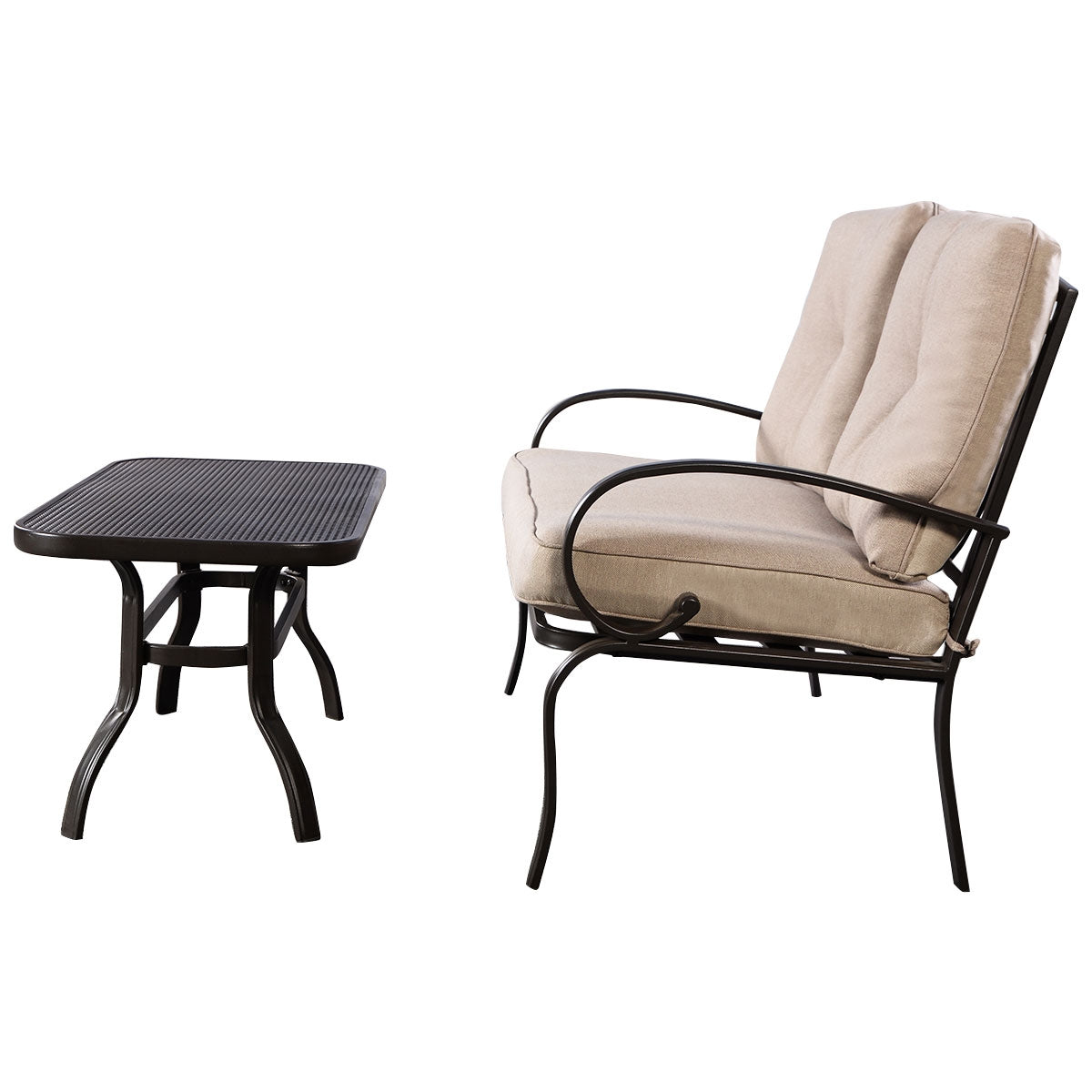 2 Pieces Patio Outdoor Cushioned Coffee Table Seat-BeigeÂ