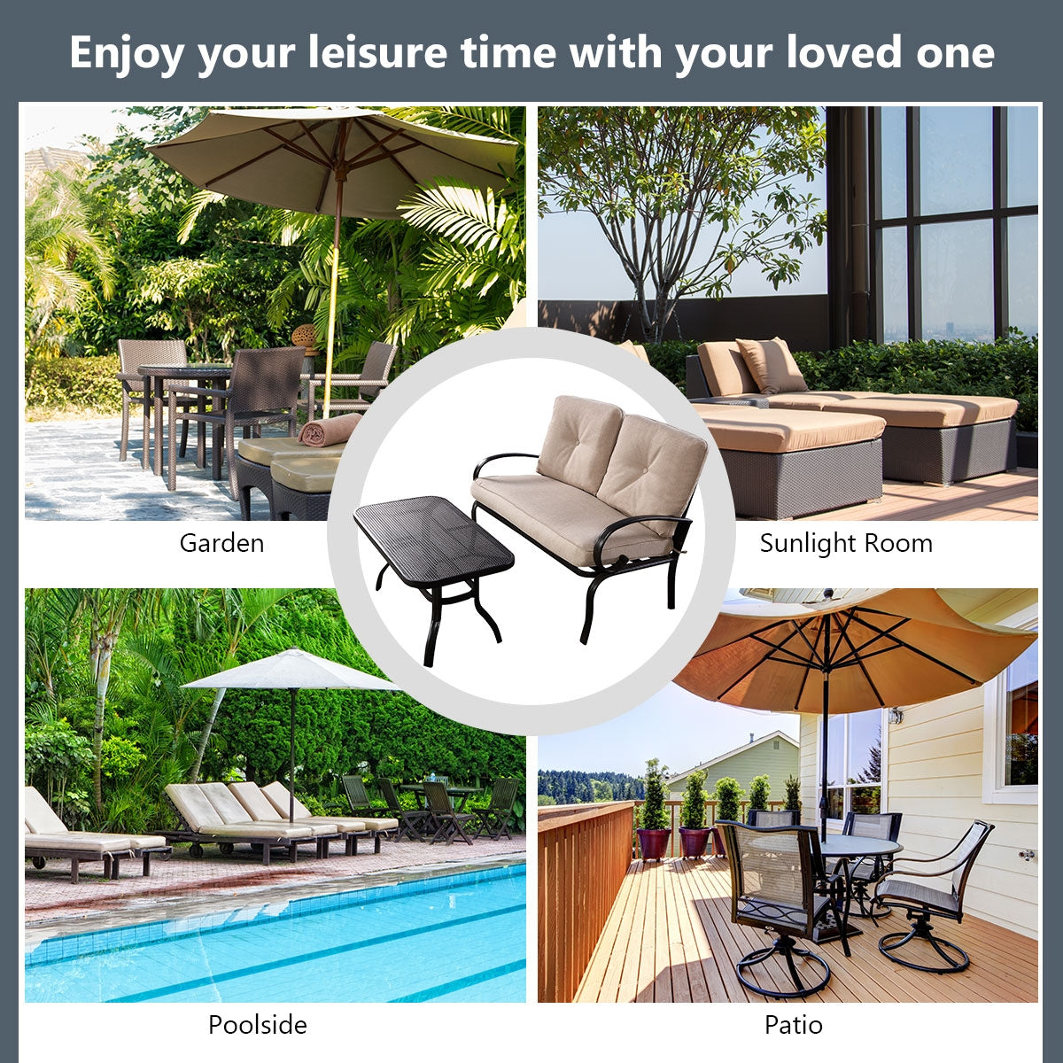 2 Pieces Patio Outdoor Cushioned Coffee Table Seat-BeigeÂ