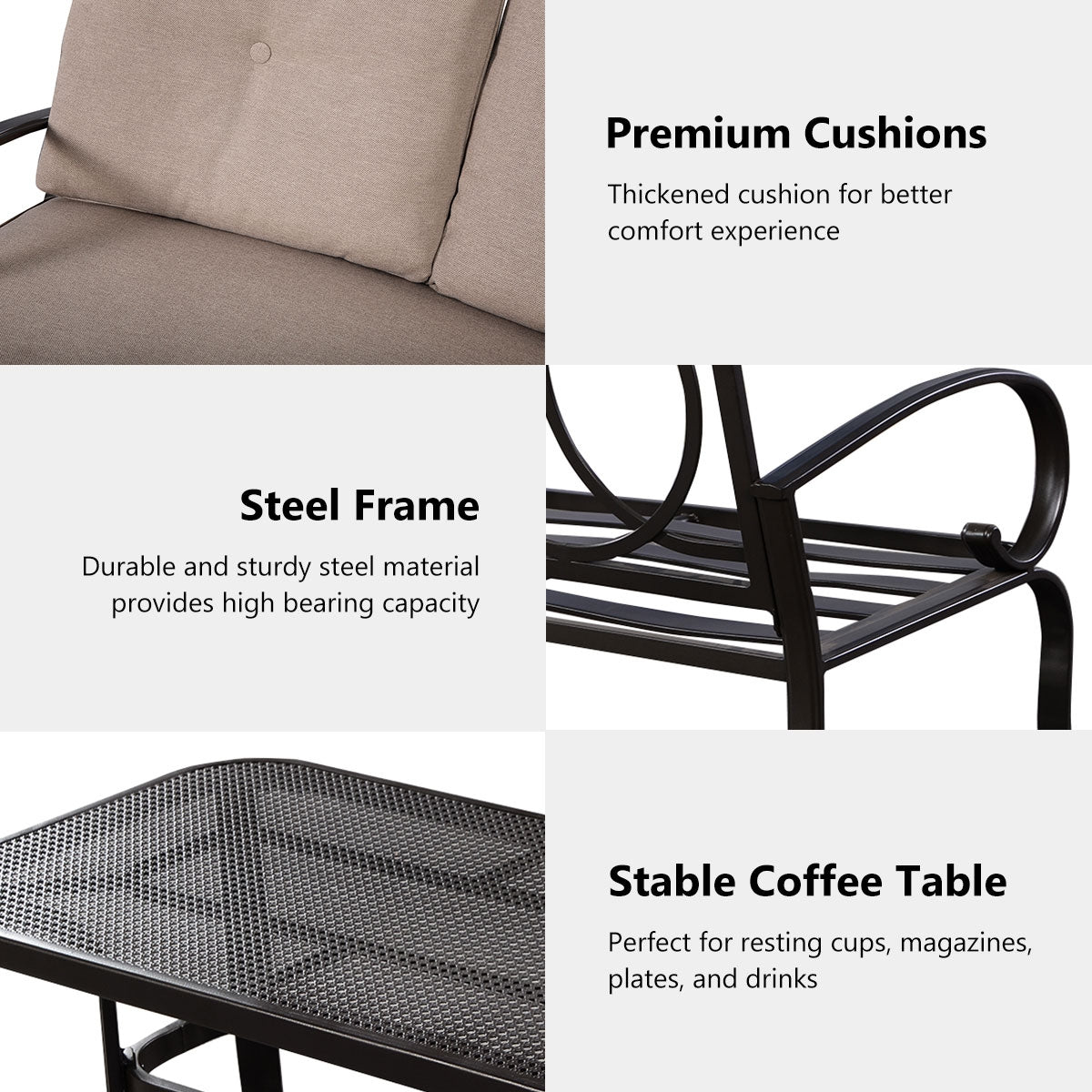 2 Pieces Patio Outdoor Cushioned Coffee Table Seat-BeigeÂ