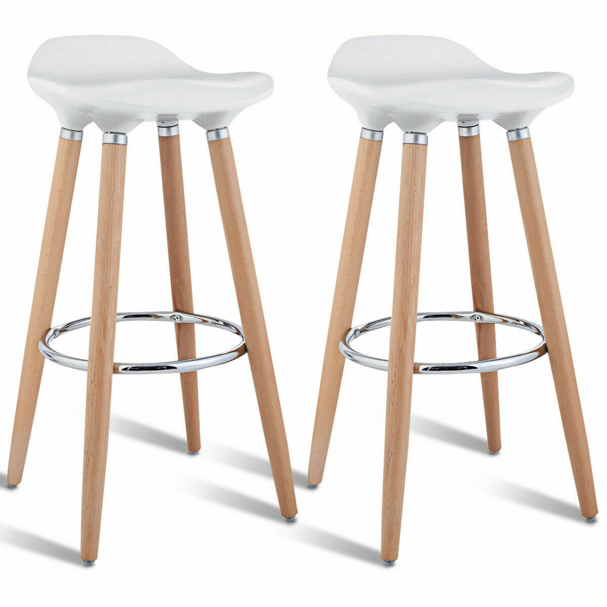 Set of 2 ABS Bar Stools with Wooden LegsÂ