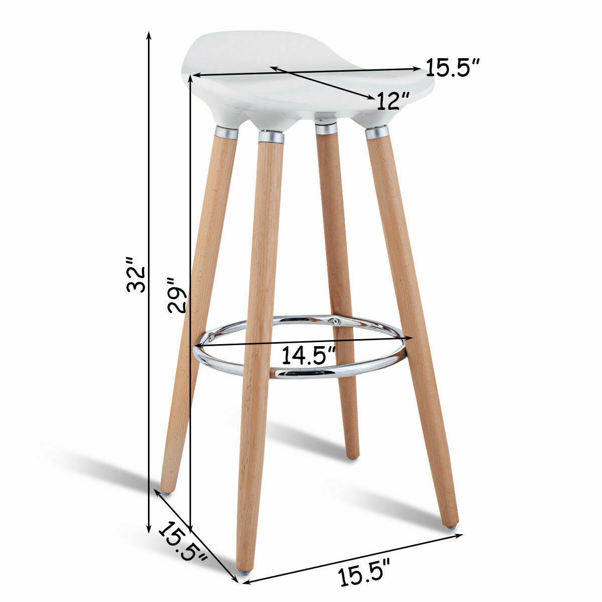 Set of 2 ABS Bar Stools with Wooden LegsÂ