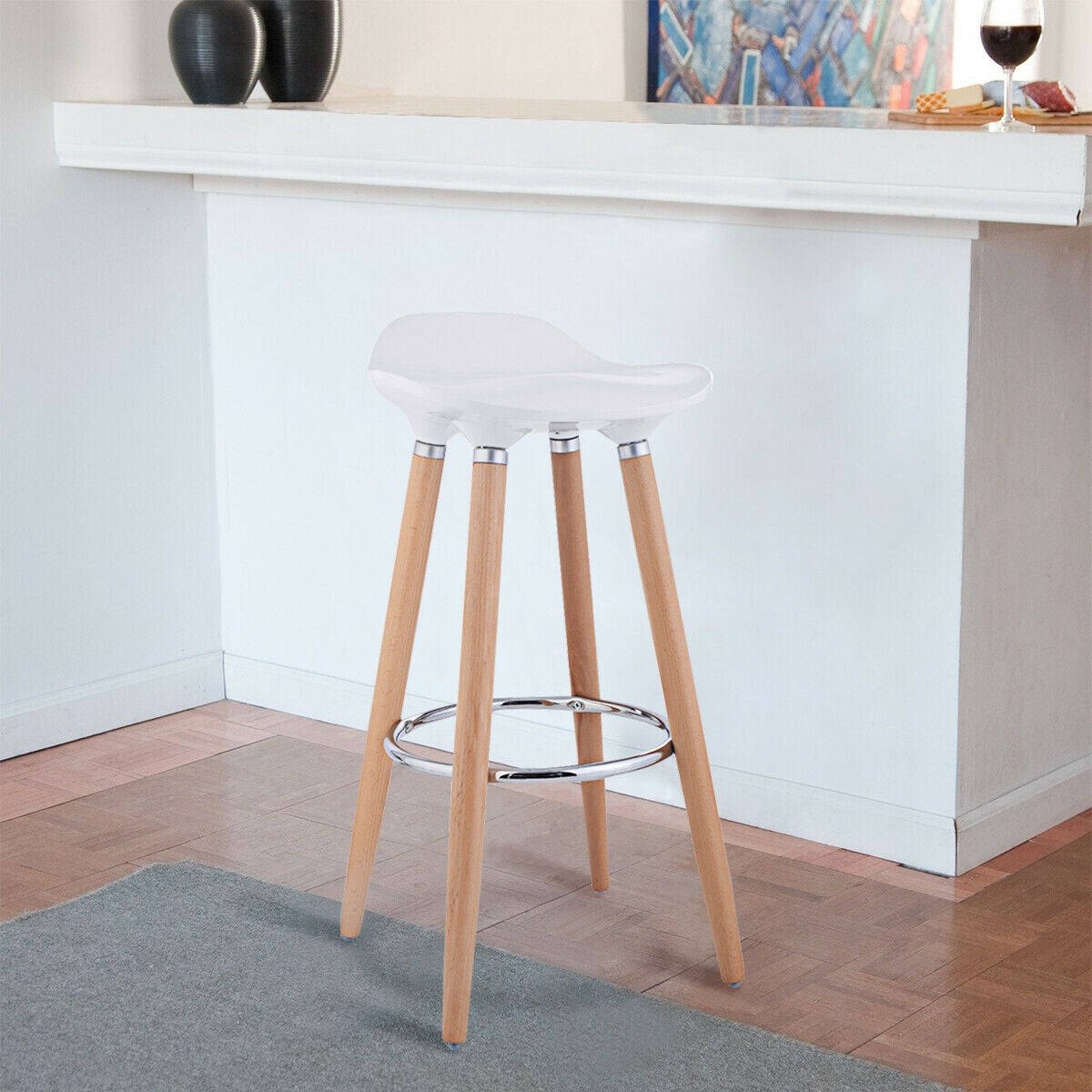 Set of 2 ABS Bar Stools with Wooden LegsÂ