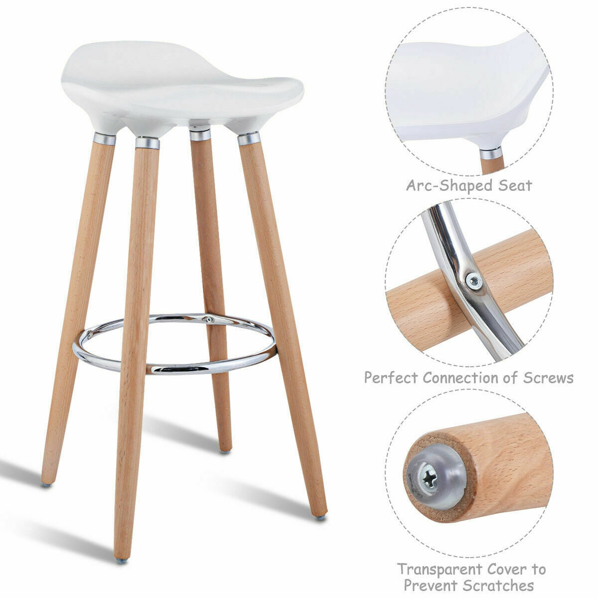 Set of 2 ABS Bar Stools with Wooden LegsÂ