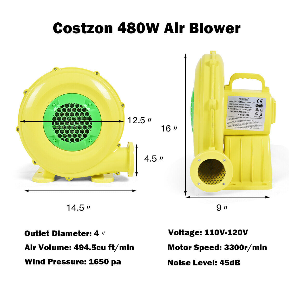 480 W 0.6 HP Air Blower Pump Fan for Inflatable Bounce HouseÂ