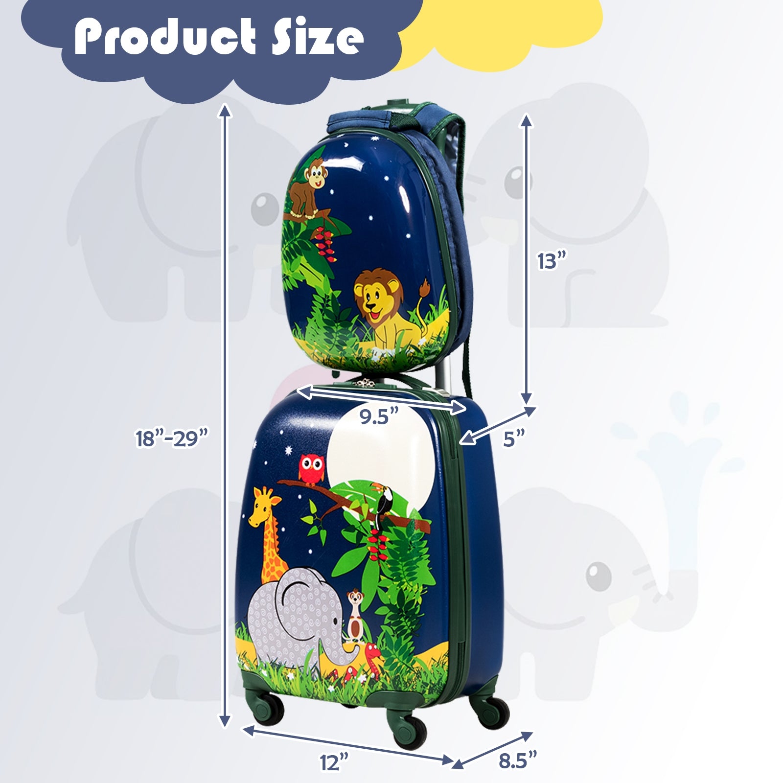 2 Pieces 12 Inch and 16 Inch Kids Carry on Suitcase Rolling Backpack School Luggage SetÂ