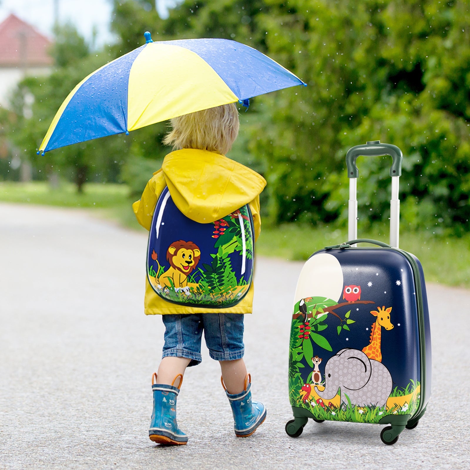 2 Pieces 12 Inch and 16 Inch Kids Carry on Suitcase Rolling Backpack School Luggage SetÂ