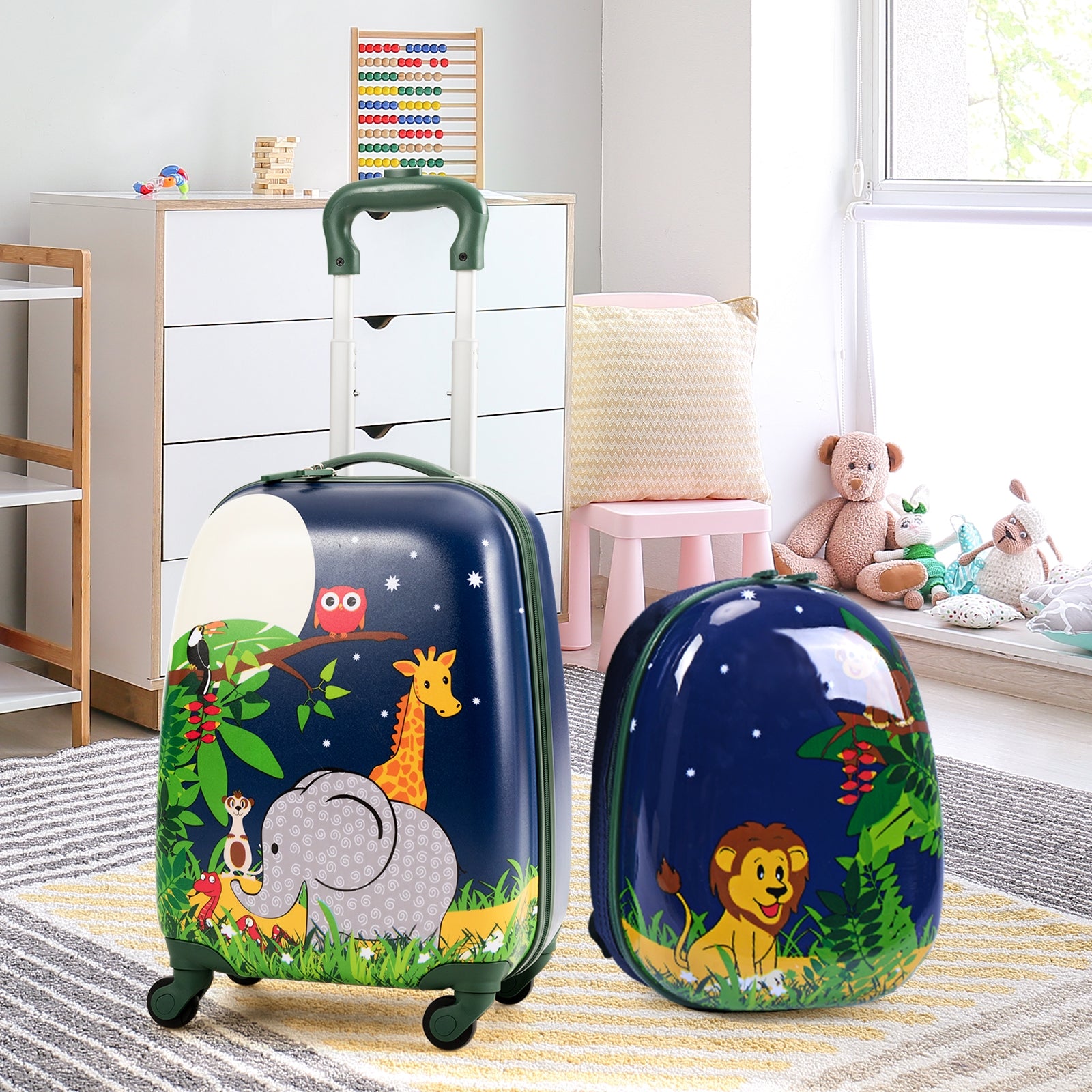 2 Pieces 12 Inch and 16 Inch Kids Carry on Suitcase Rolling Backpack School Luggage SetÂ