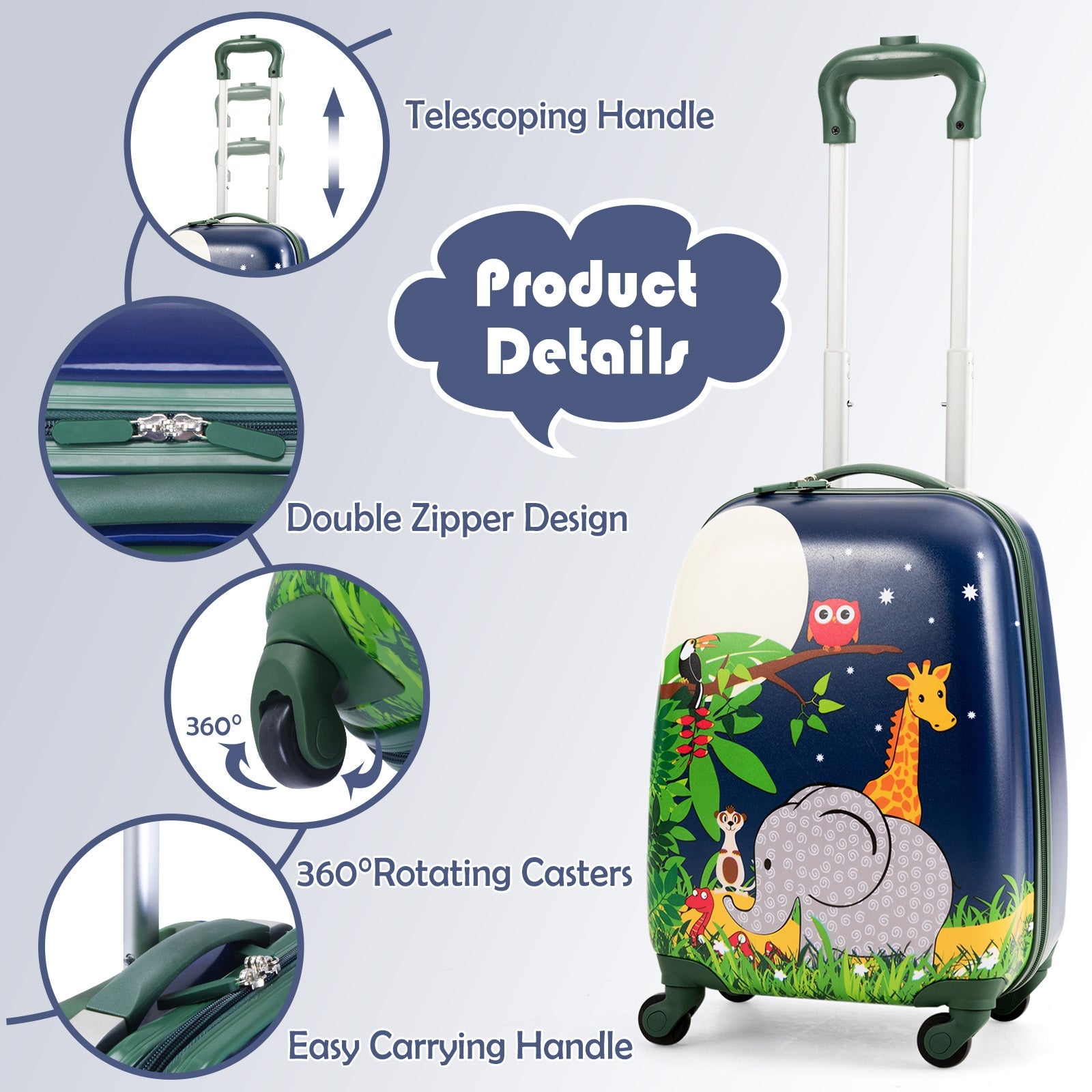 2 Pieces 12 Inch and 16 Inch Kids Carry on Suitcase Rolling Backpack School Luggage SetÂ