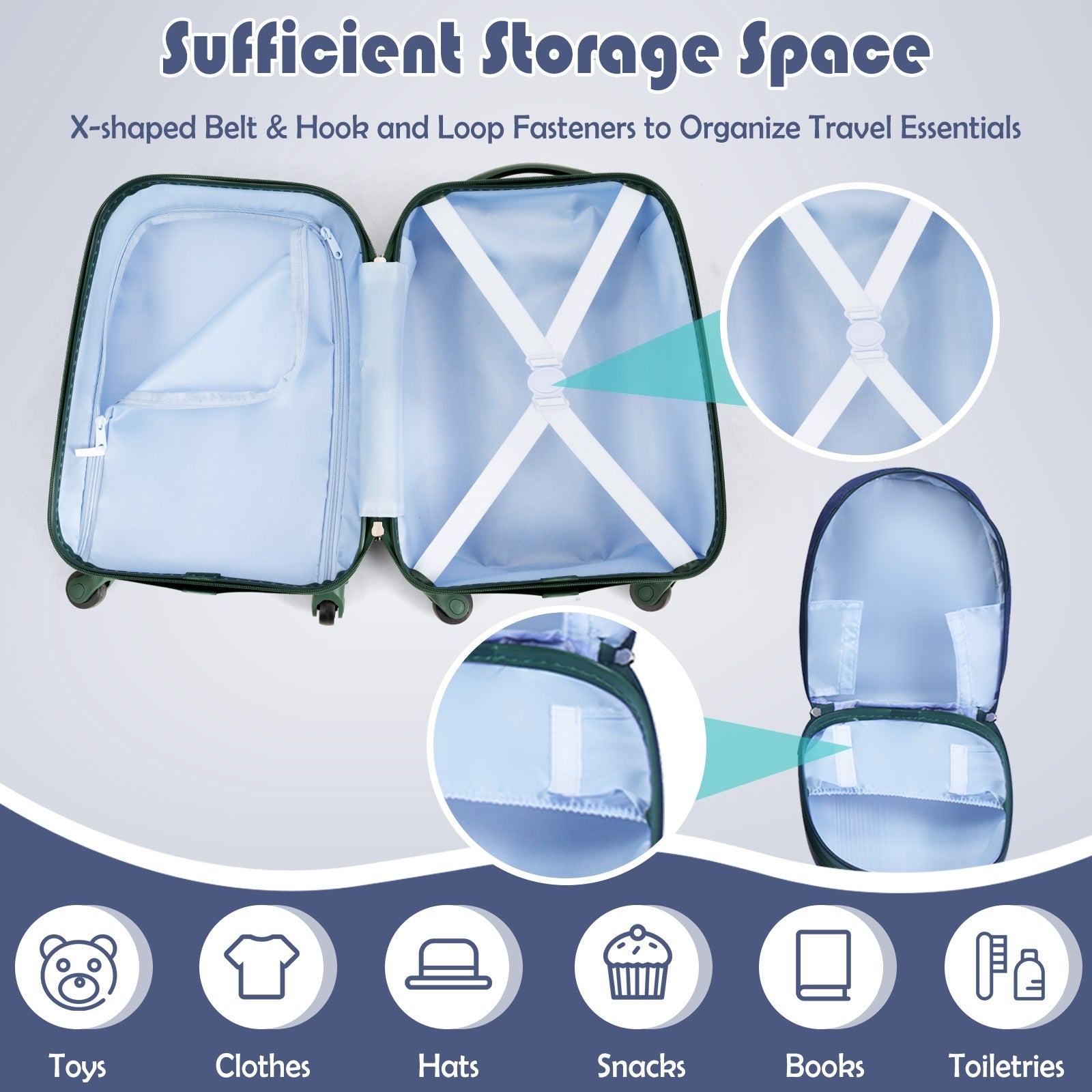 2 Pieces 12 Inch and 16 Inch Kids Carry on Suitcase Rolling Backpack School Luggage SetÂ