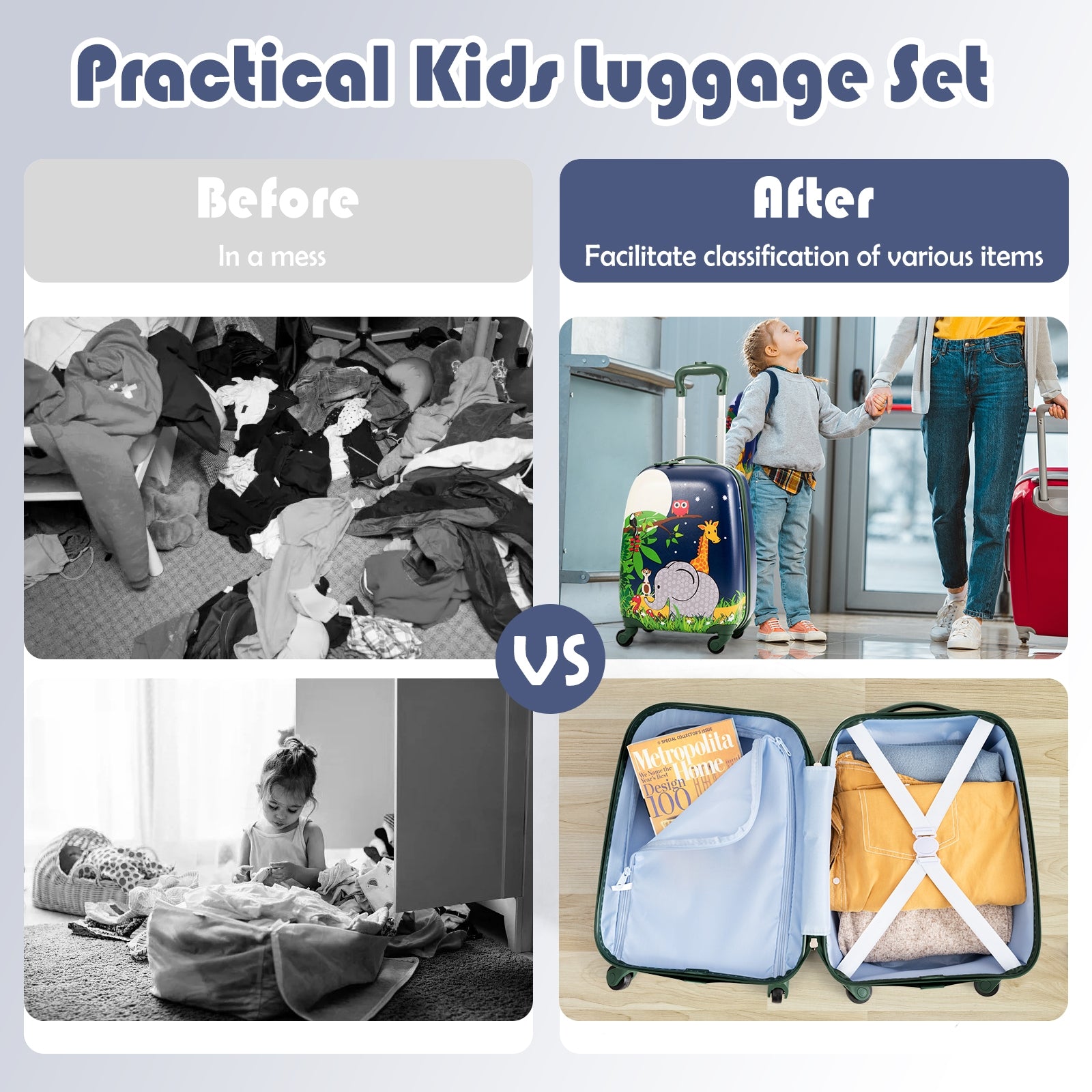2 Pieces 12 Inch and 16 Inch Kids Carry on Suitcase Rolling Backpack School Luggage SetÂ