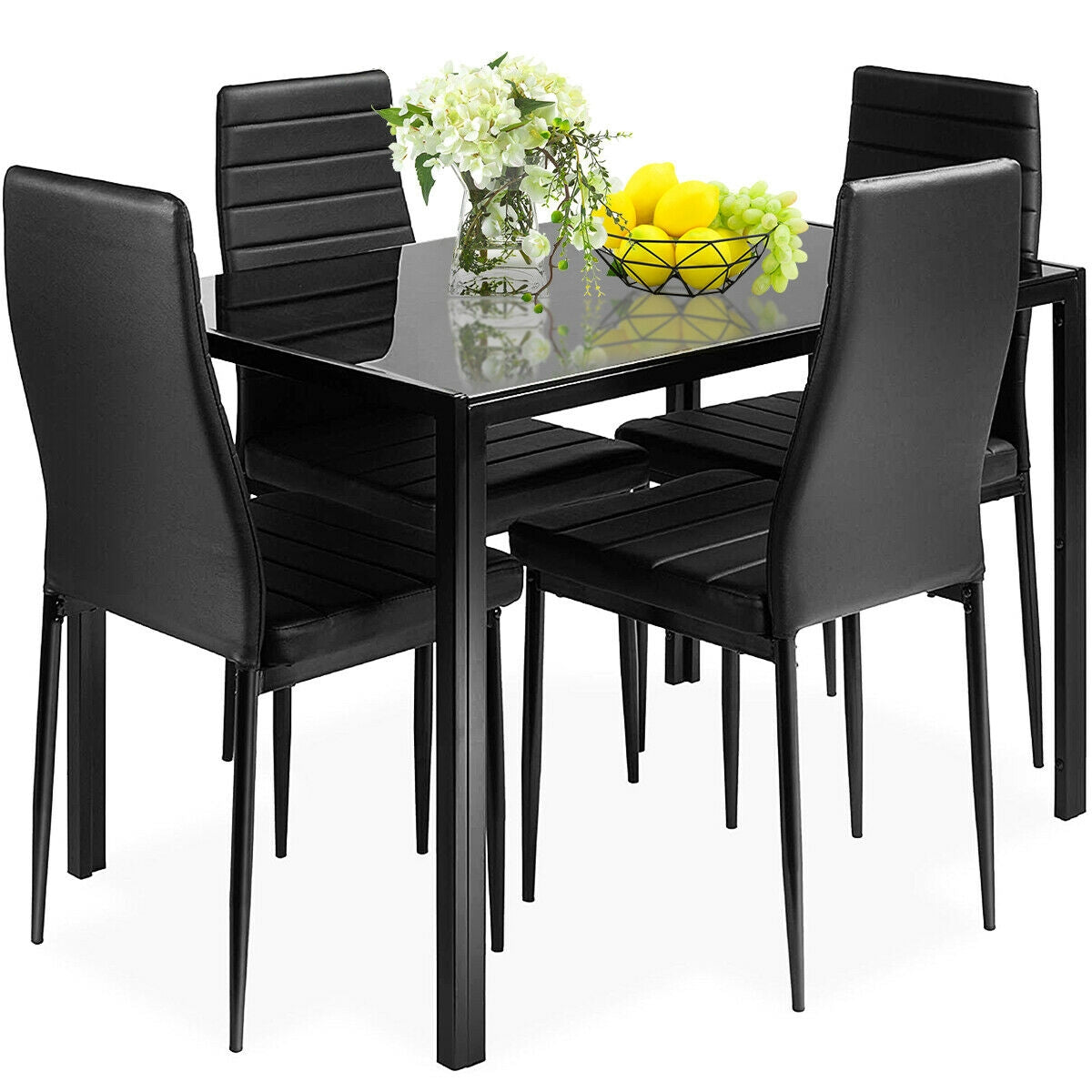 5 Pieces Metal Frame and Glass Tabletop Dining SetÂ