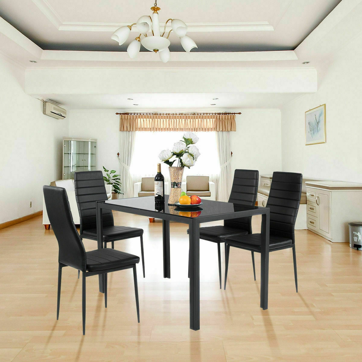 5 Pieces Metal Frame and Glass Tabletop Dining SetÂ