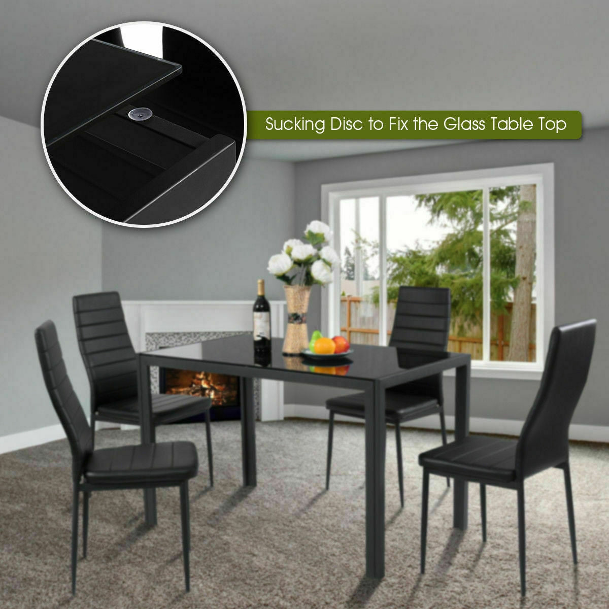 5 Pieces Metal Frame and Glass Tabletop Dining SetÂ